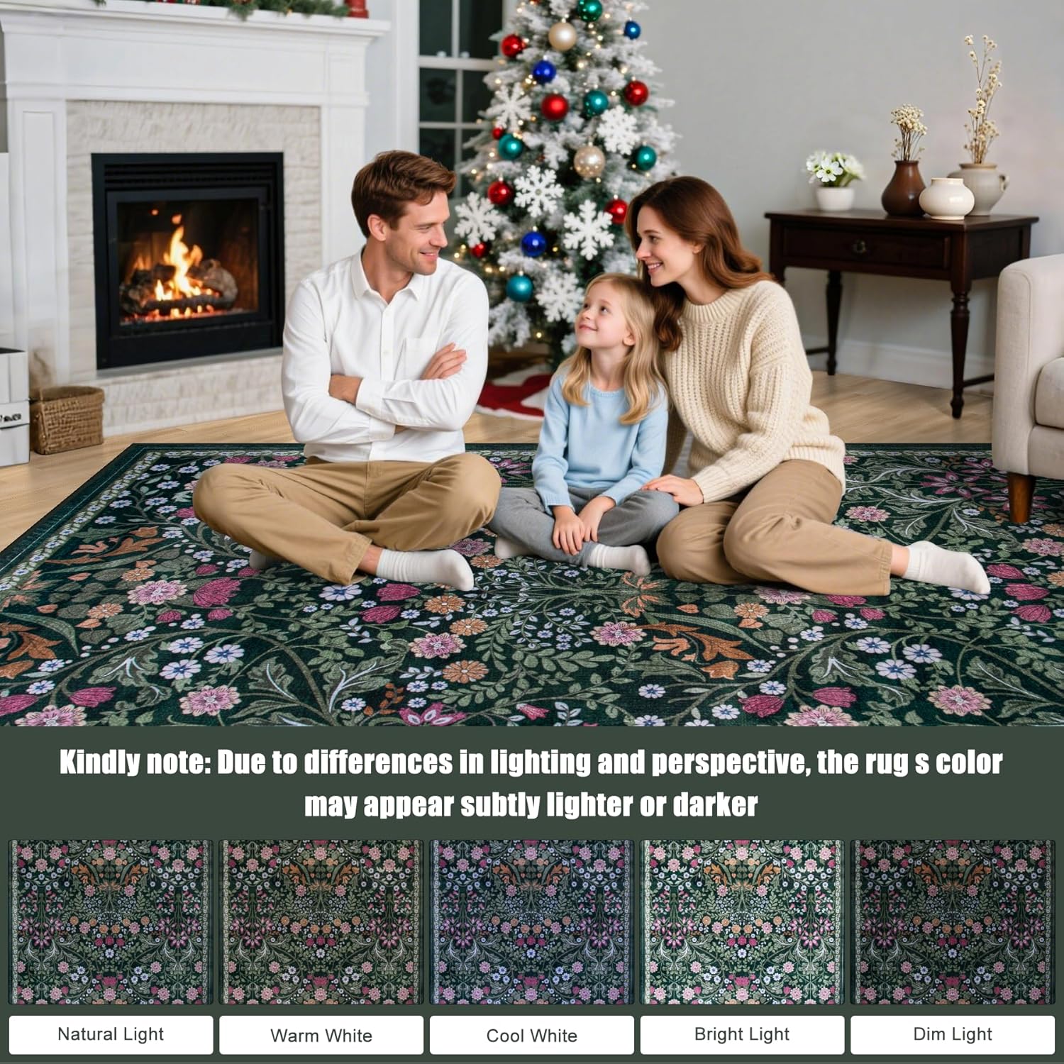 Large 8x10 Floral Washable Area Rug - Vintage Boho, Soft, Non-Slip, Stain Resistant
