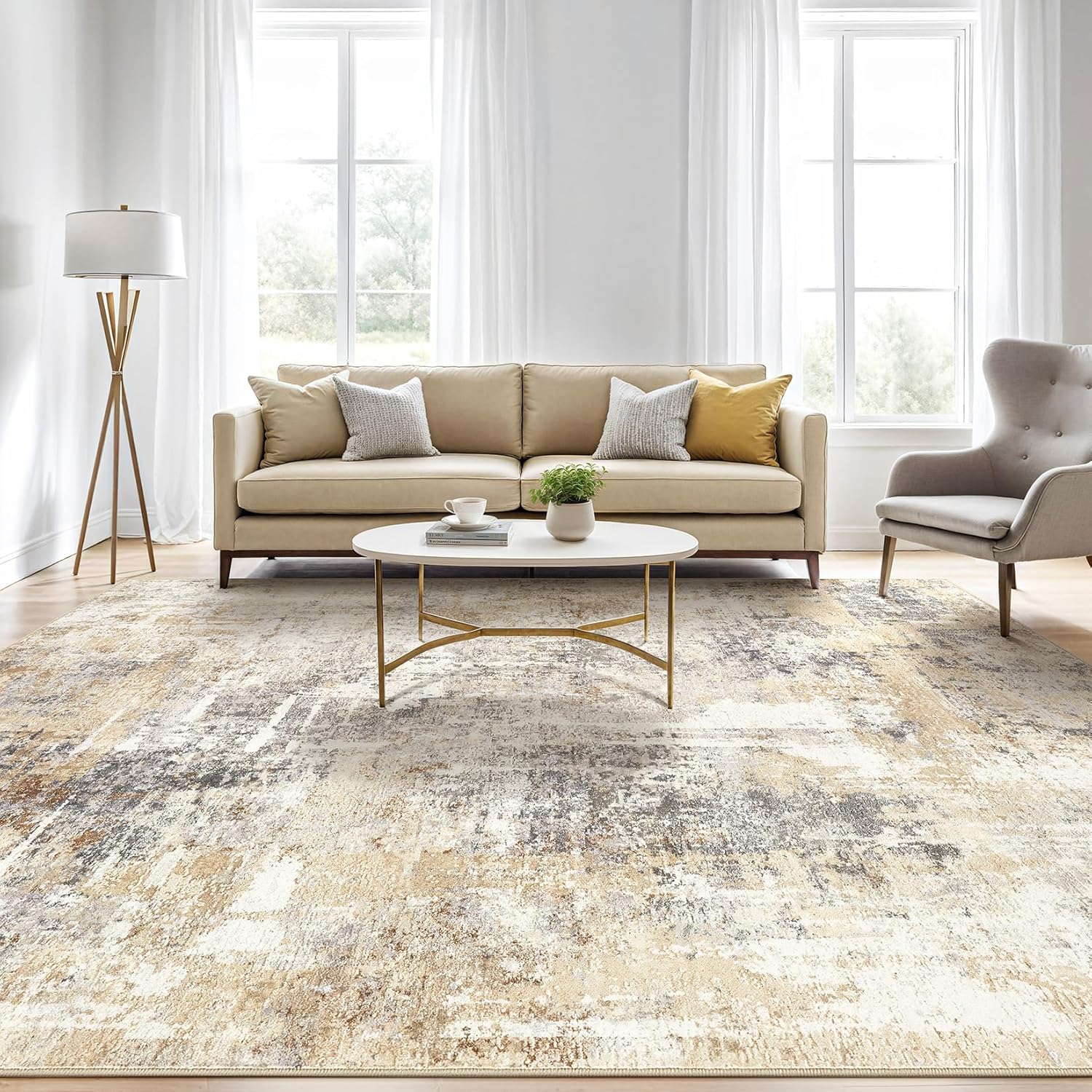 LOONGRUG Washable Abstract Gray Gold Area Rug: Soft, Stain-Resistant Non-Slip 5x7
