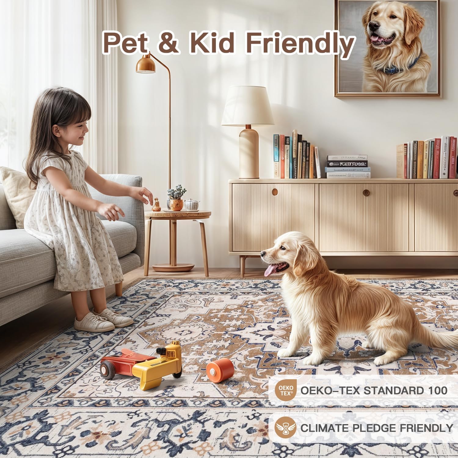 Lofus Floral Brown 5x7 Washable Area Rug: Soft Non-Slip Low Pile