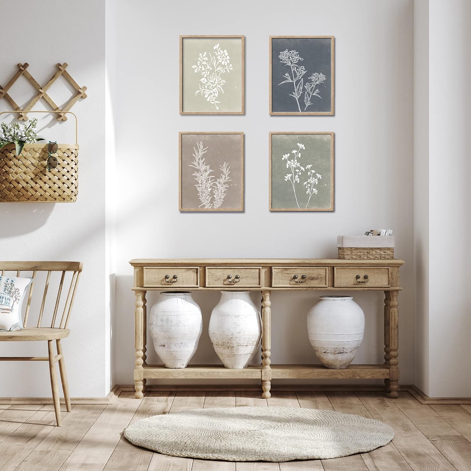Framed Boho Botanical Wall Art Set of 4 Rustic Farmhouse Decor