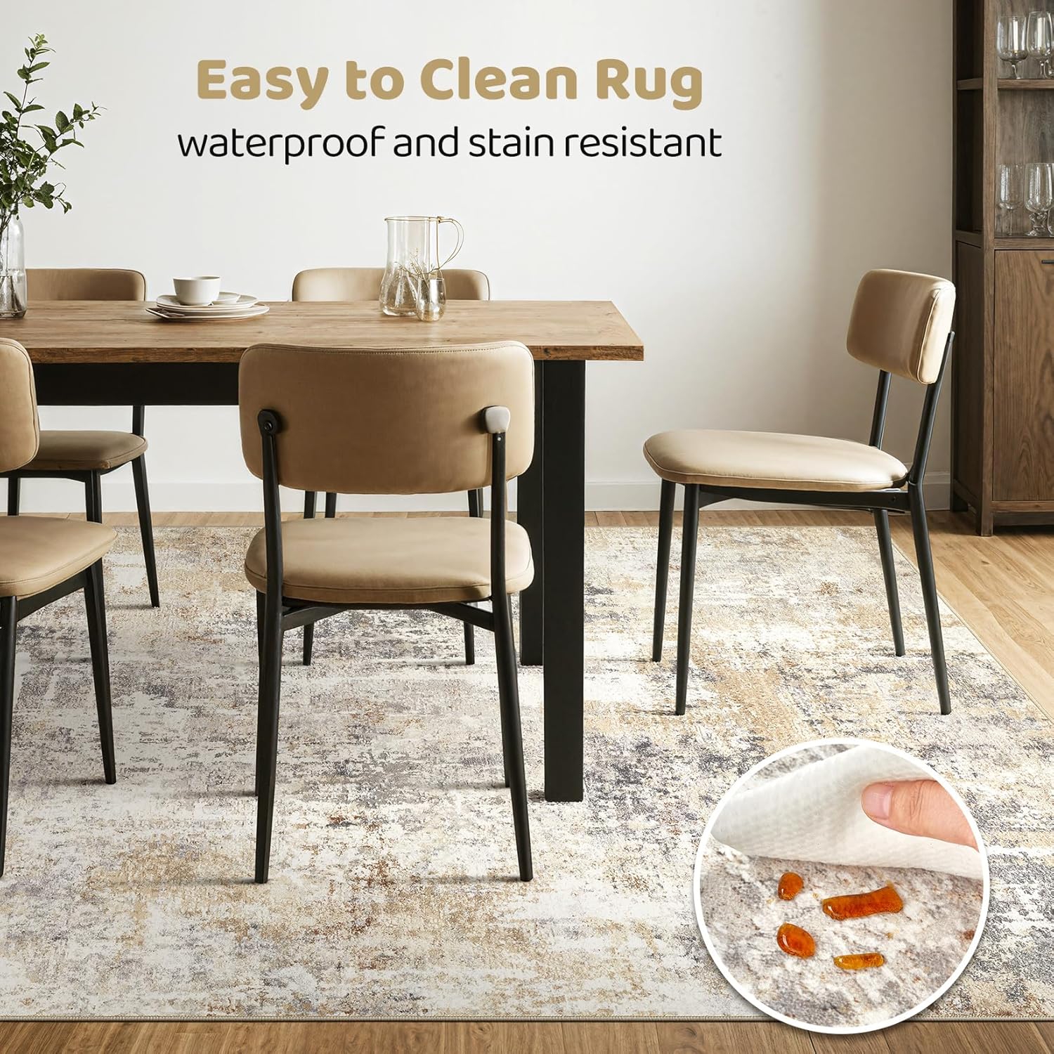 LOONGRUG Washable Abstract Gray Gold Area Rug: Soft, Stain-Resistant Non-Slip 5x7