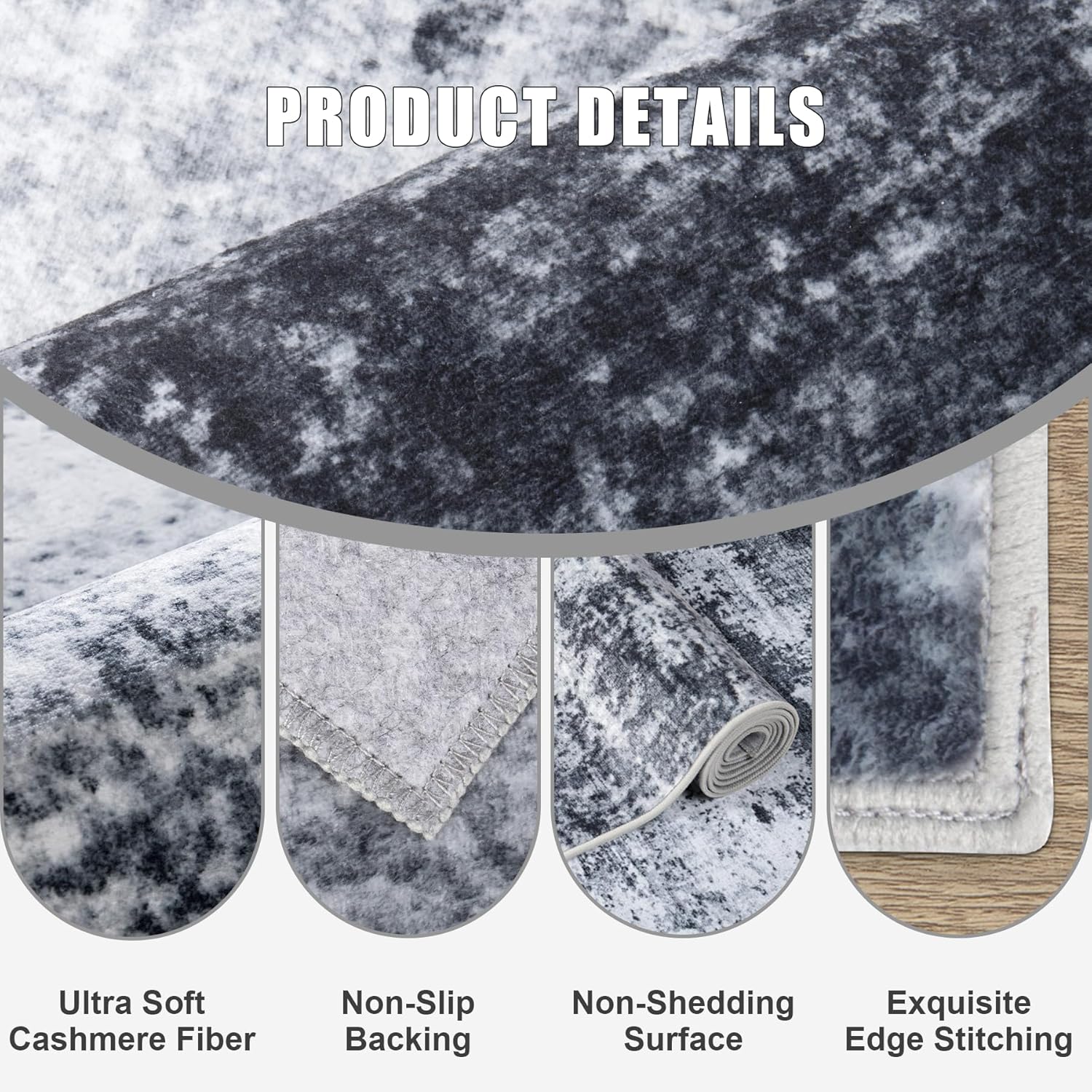 Washable Modern Abstract Soft Thin Area Rug for Living Room, Bedroom