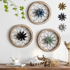 Paquesta 3-Piece Rustic Farmhouse Wall Decor with Interchangeable Metal Flowers