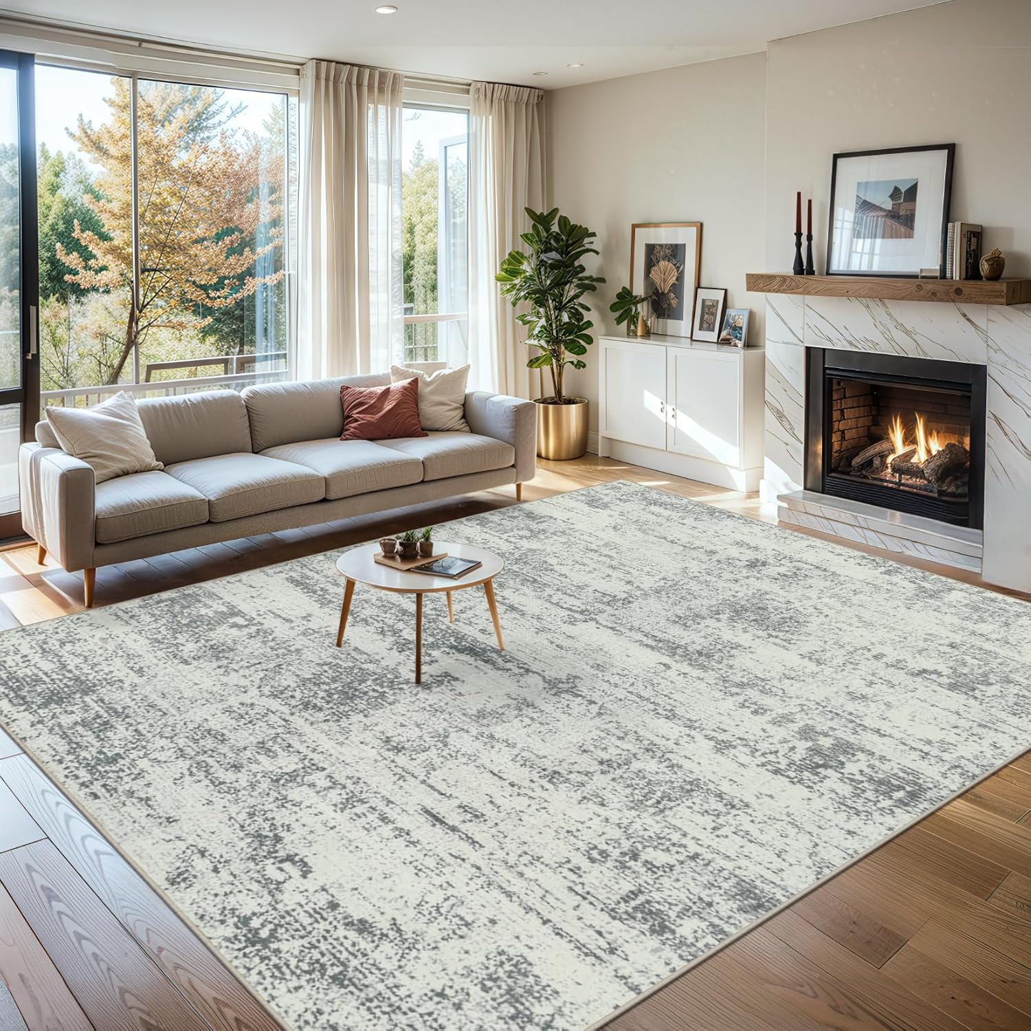 Modern Abstract Washable 8x10 Area Rug for Living Room, Non-Slip, Stain Resistant