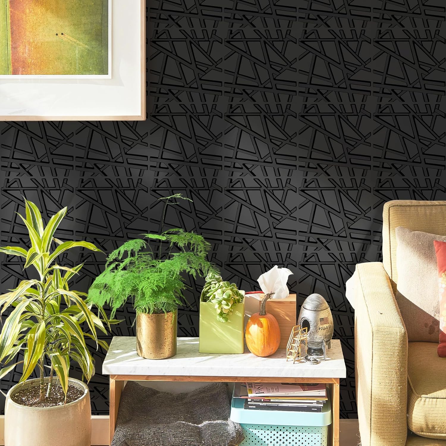 33-Pack Black 3D Textured PVC Wall Panels for Modern Home Decor 12x12