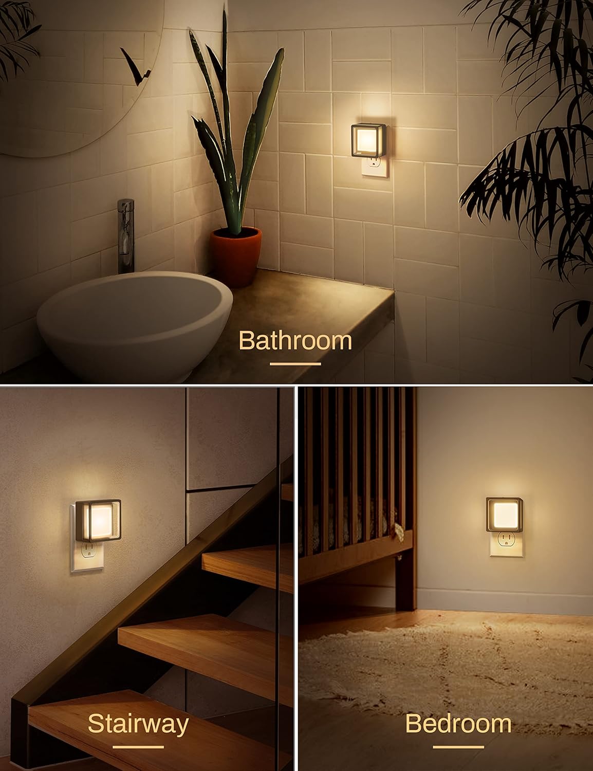 DORESshop Dimmable LED Plug-In Night Lights 2-Pack, Dusk-to-Dawn Sensor, Soft White