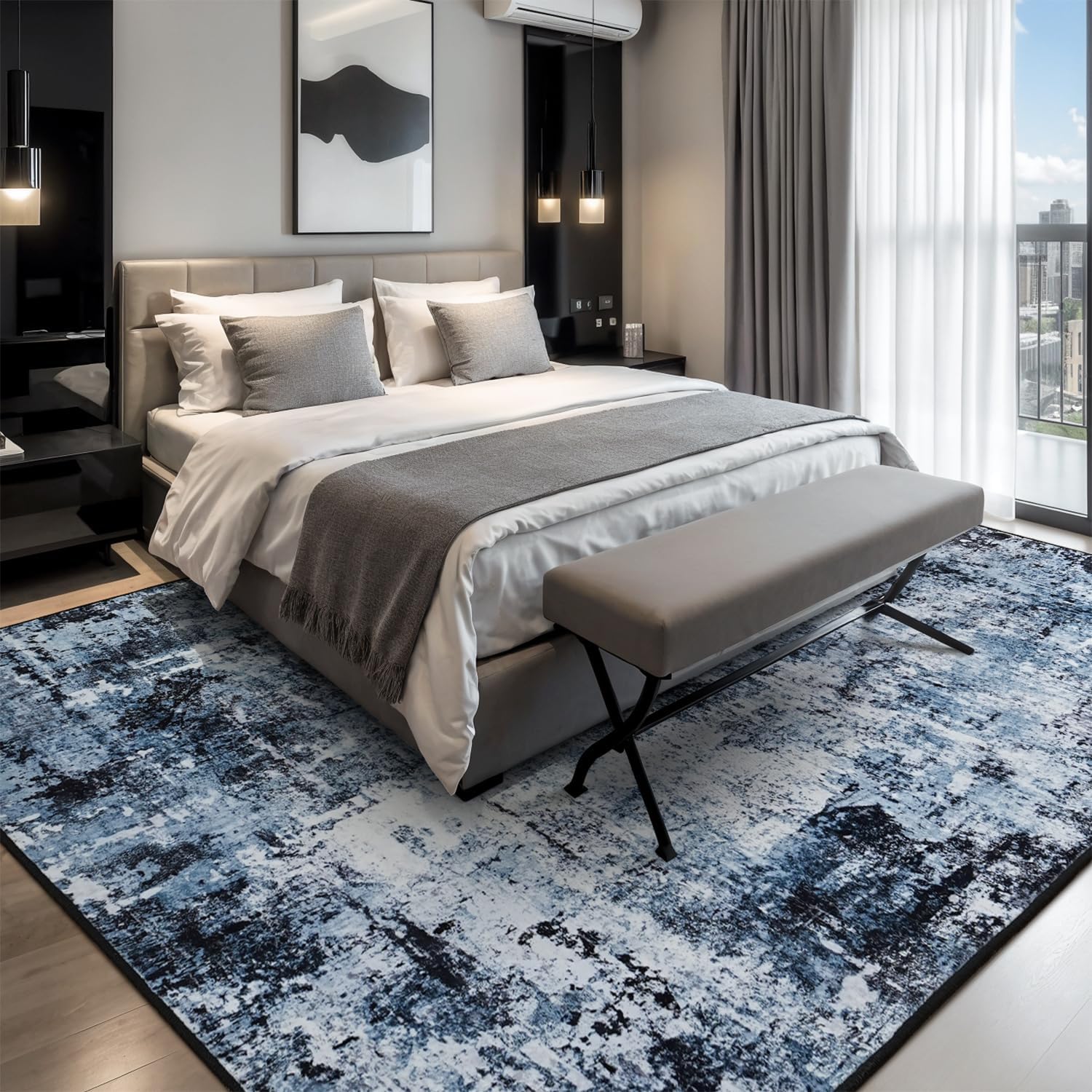 Rugflix Washable 8x10 Modern Abstract Area Rug for Living Room, Stain-Resistant Low Pile