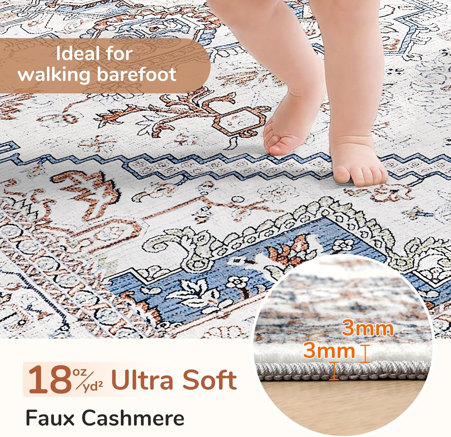Luxurious Soft Faux Cashmere 5x7 Area Rug - Washable, Non-Slip, Low Pile