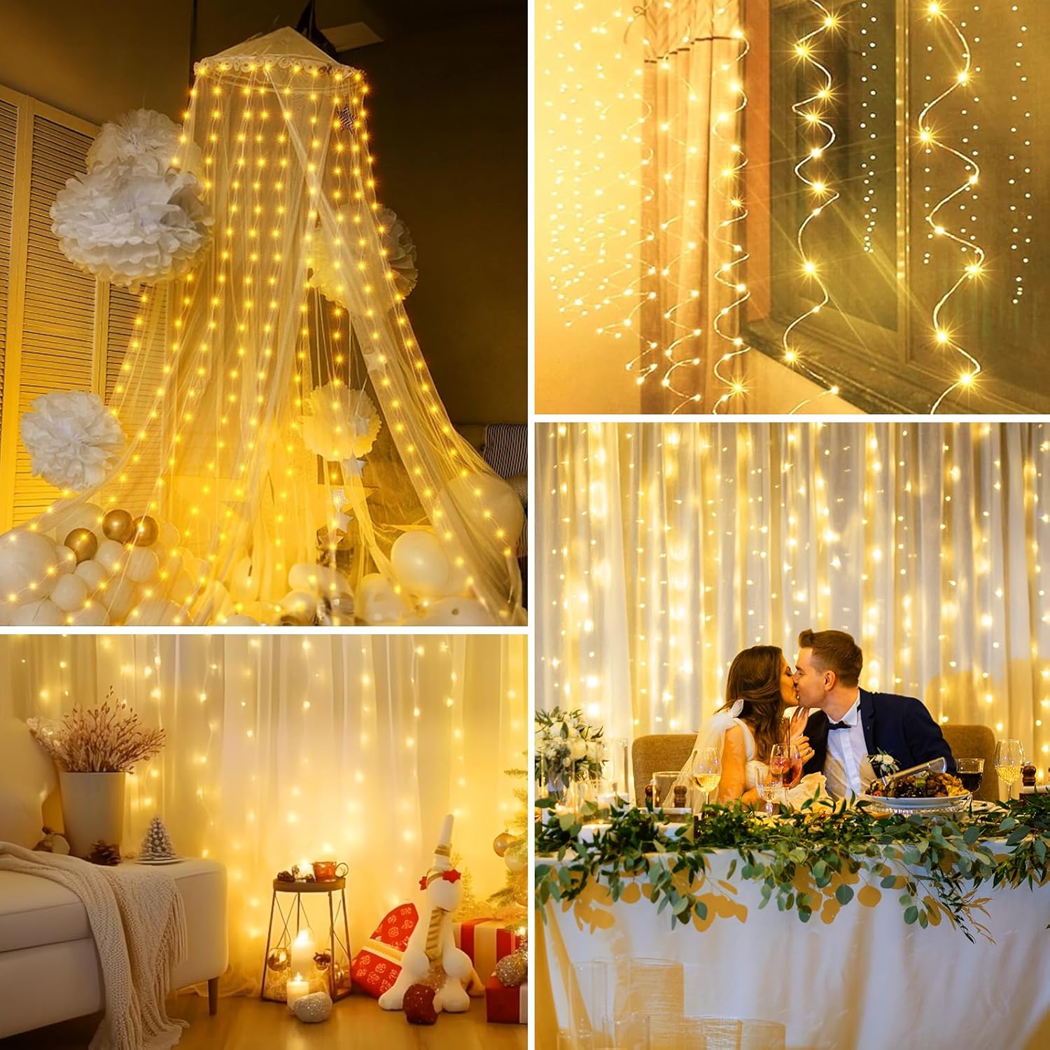 Minetom Dimmable Warm White USB Powered 300 LED Fairy Curtain Lights Remote