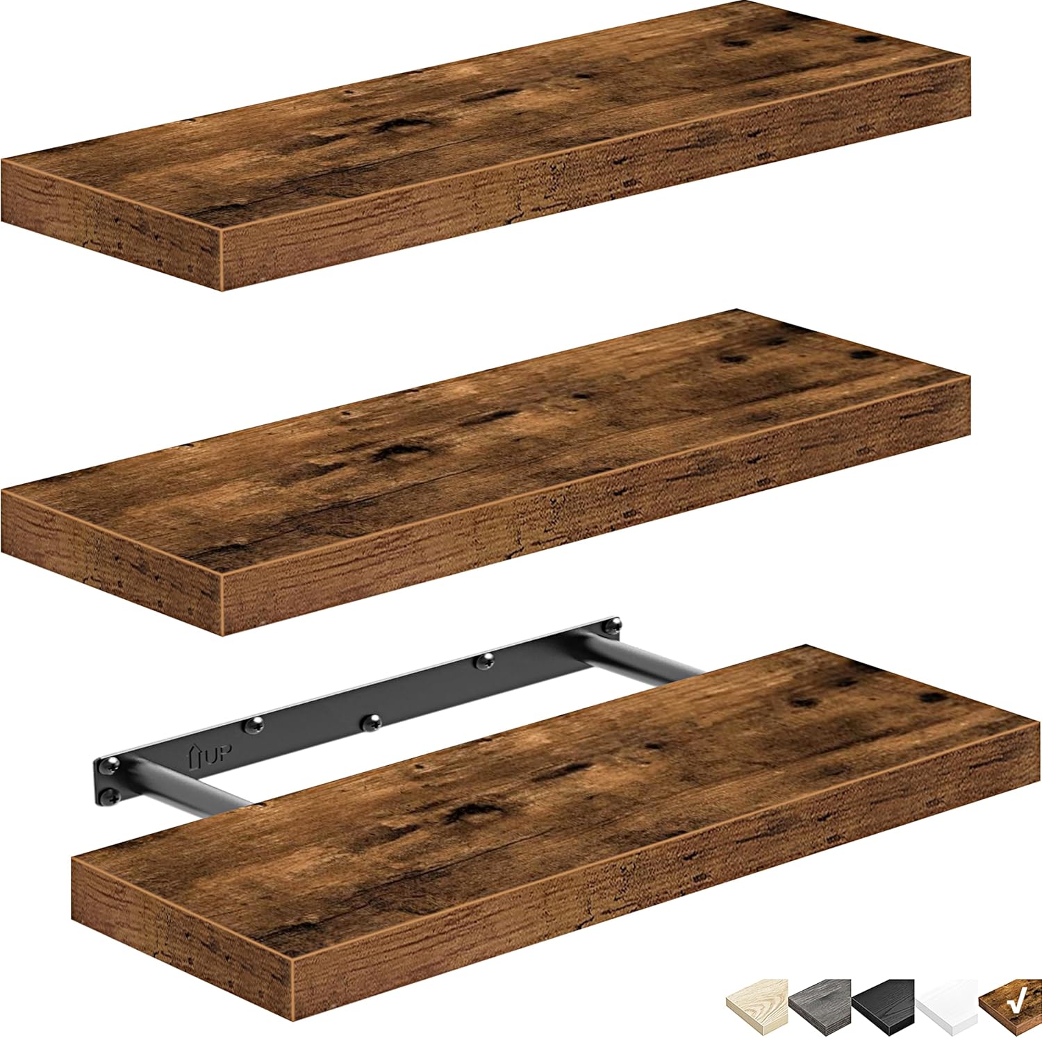 QEEIG Rustic Farmhouse 16-inch Floating Wall Shelves - Set of 3