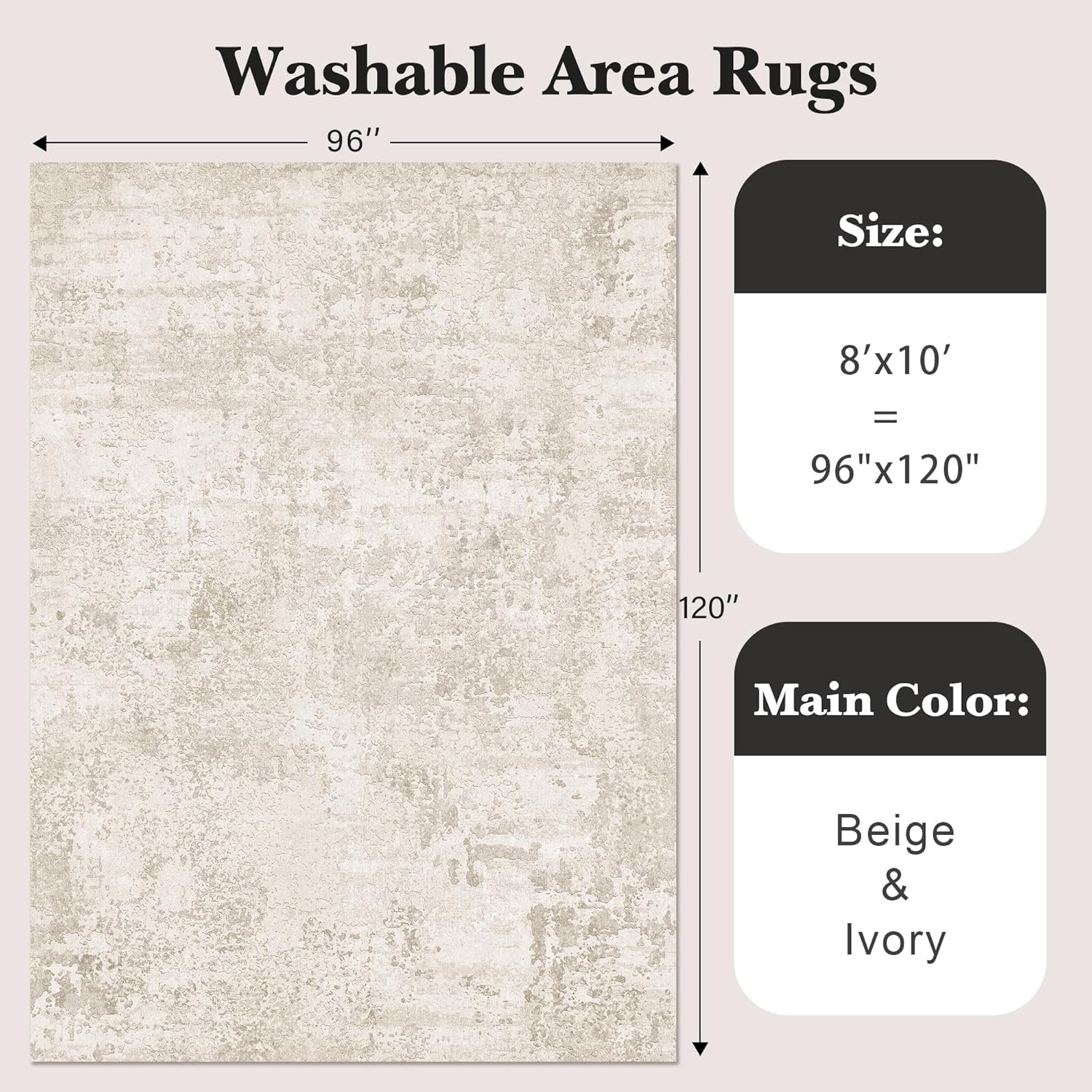 Art&Tuft 8x10 Beige Abstract Washable Area Rug: Anti-Slip, Stain-Resistant, Pet-Friendly