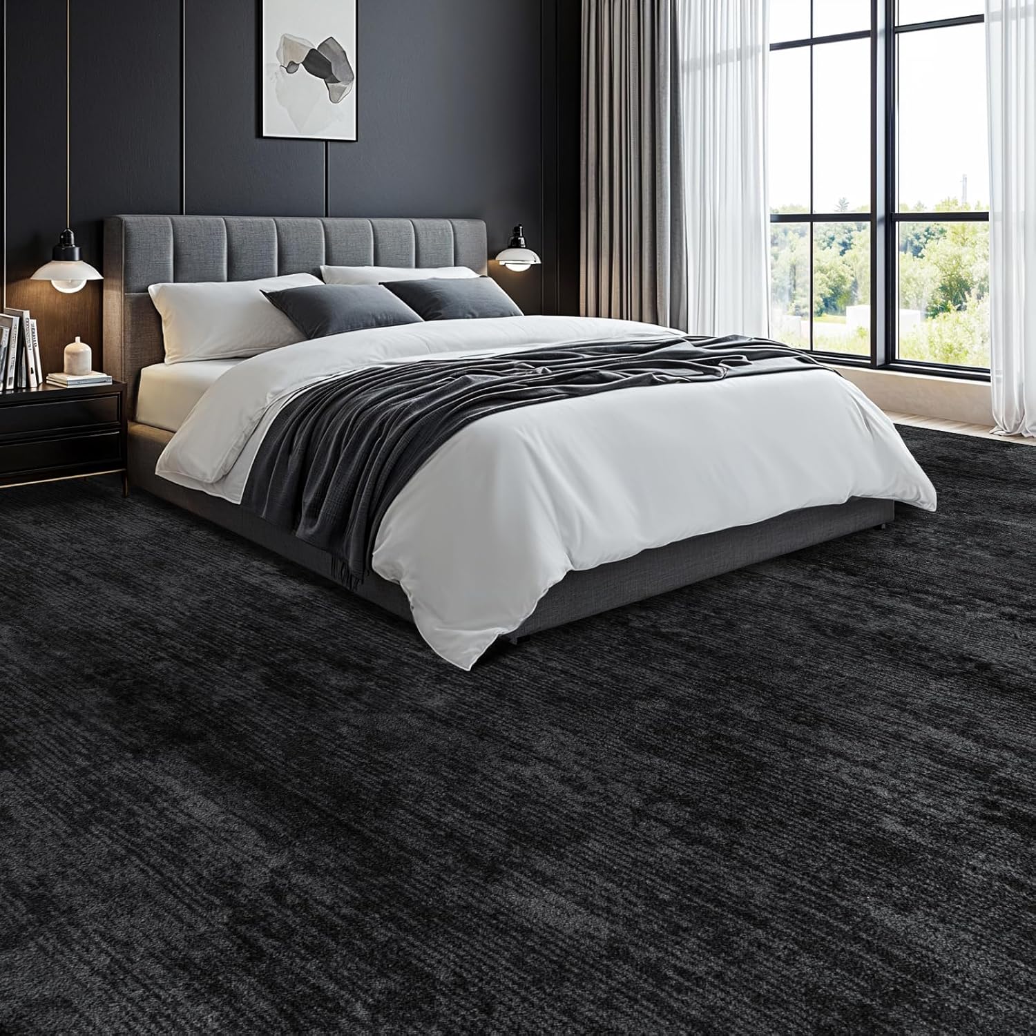 Premium Washable 8x10 Area Rug: Stain-Resistant, Non-Slip, Durable, Ultra-Thin Black