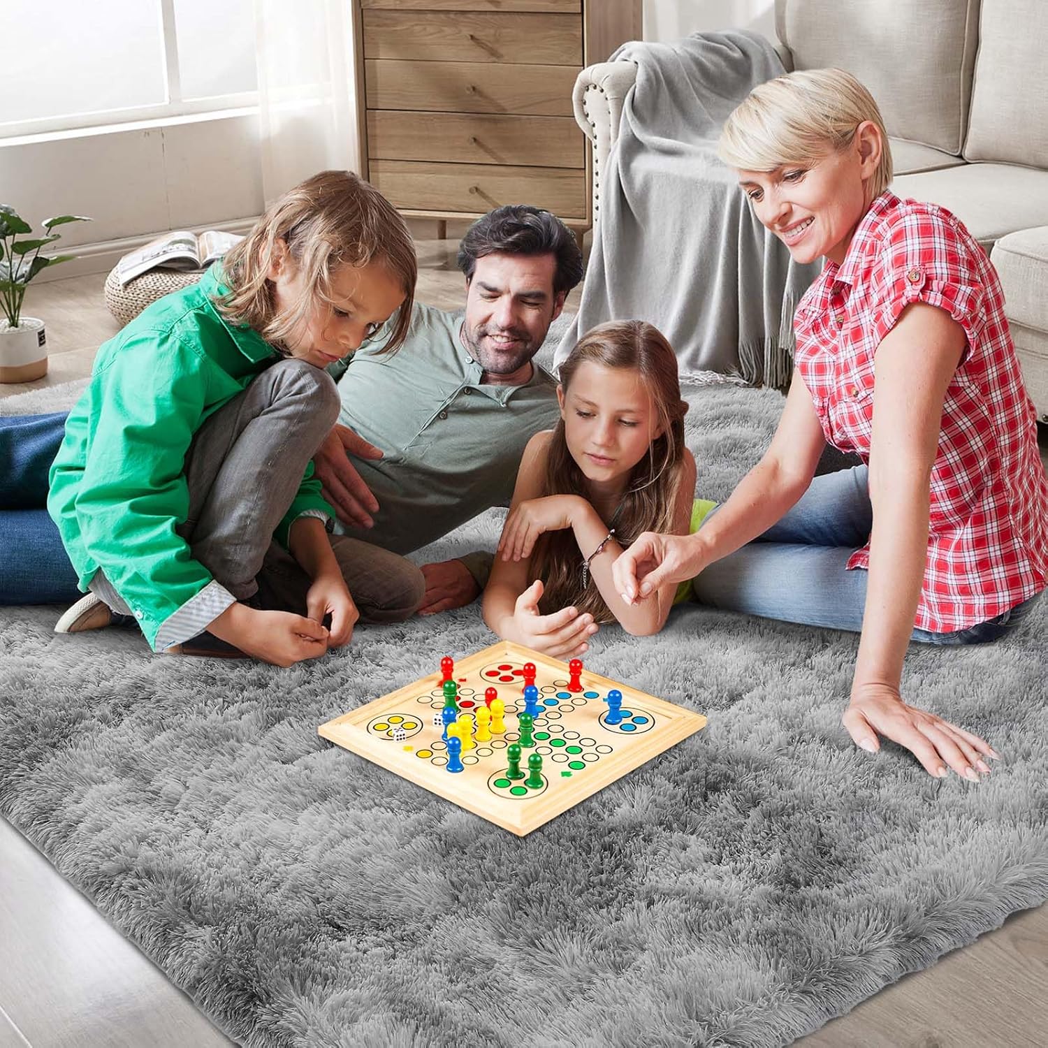Boshengya Ultra Soft Fluffy Shag Area Rug, Tie-Dye Grey, Cozy Bedroom Living Room