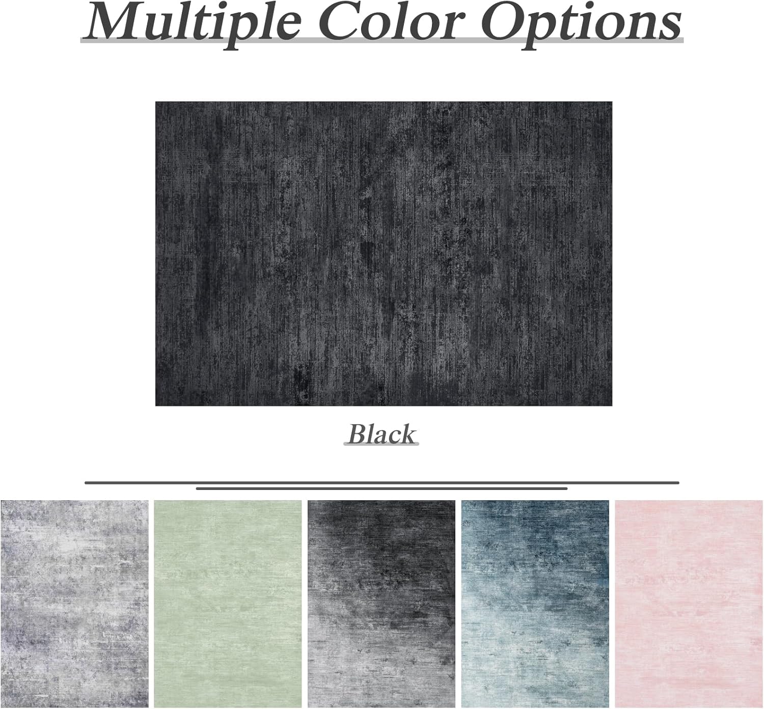 Premium Washable 8x10 Area Rug: Stain-Resistant, Non-Slip, Durable, Ultra-Thin Black