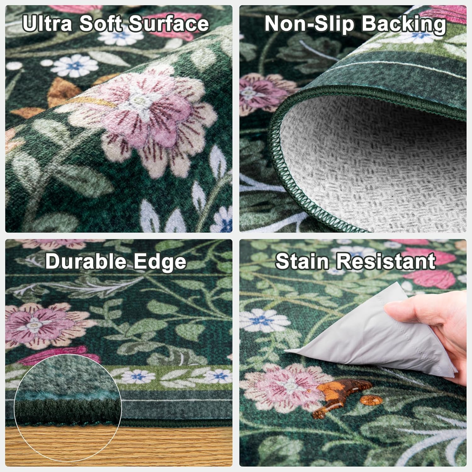 Large 8x10 Floral Washable Area Rug - Vintage Boho, Soft, Non-Slip, Stain Resistant