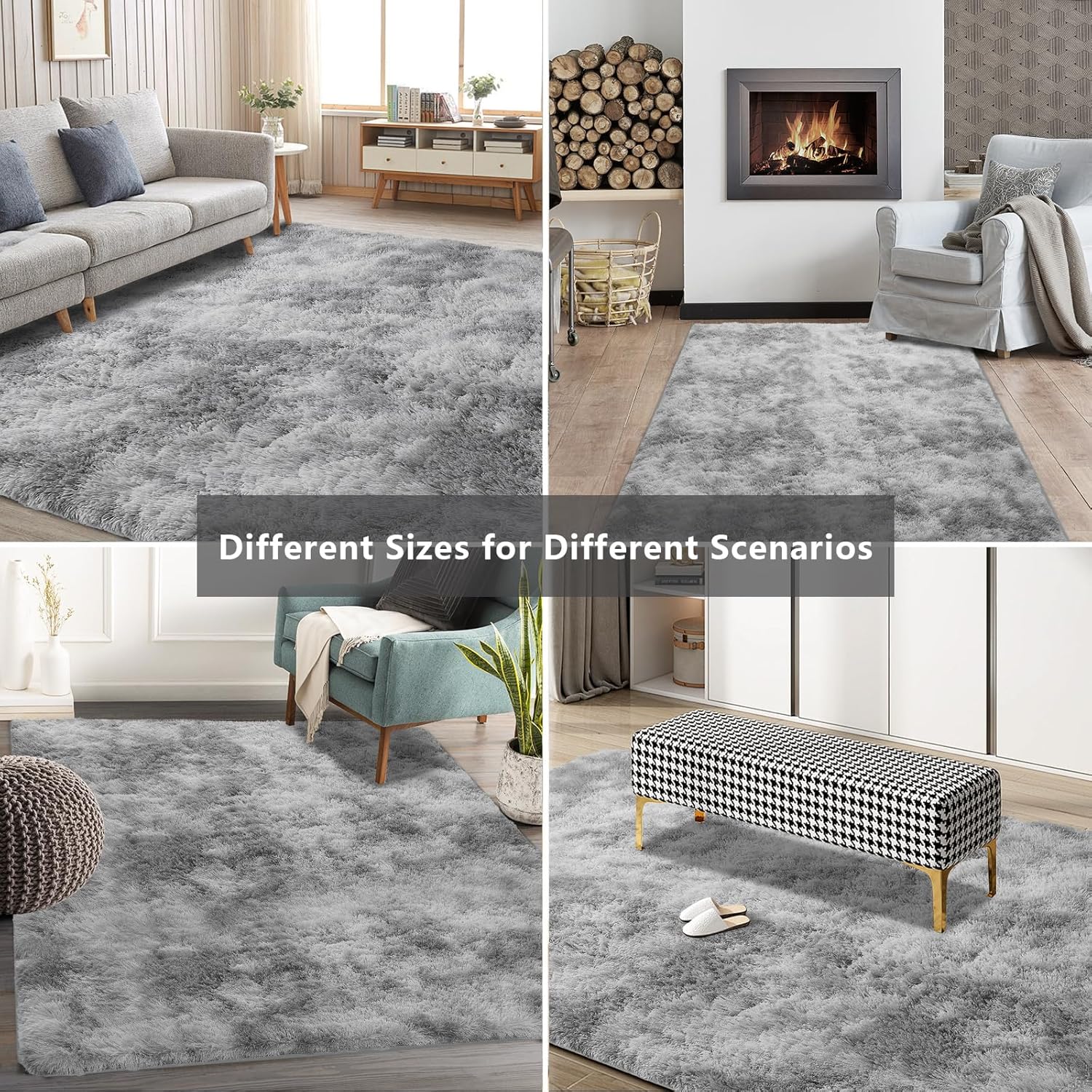 Boshengya Ultra Soft Fluffy Shag Area Rug, Tie-Dye Grey, Cozy Bedroom Living Room
