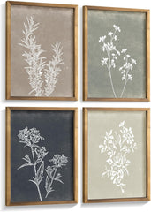 Framed Boho Botanical Wall Art Set of 4 Rustic Farmhouse Decor