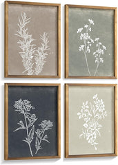 Framed Boho Botanical Wall Art Set of 4 Rustic Farmhouse Decor