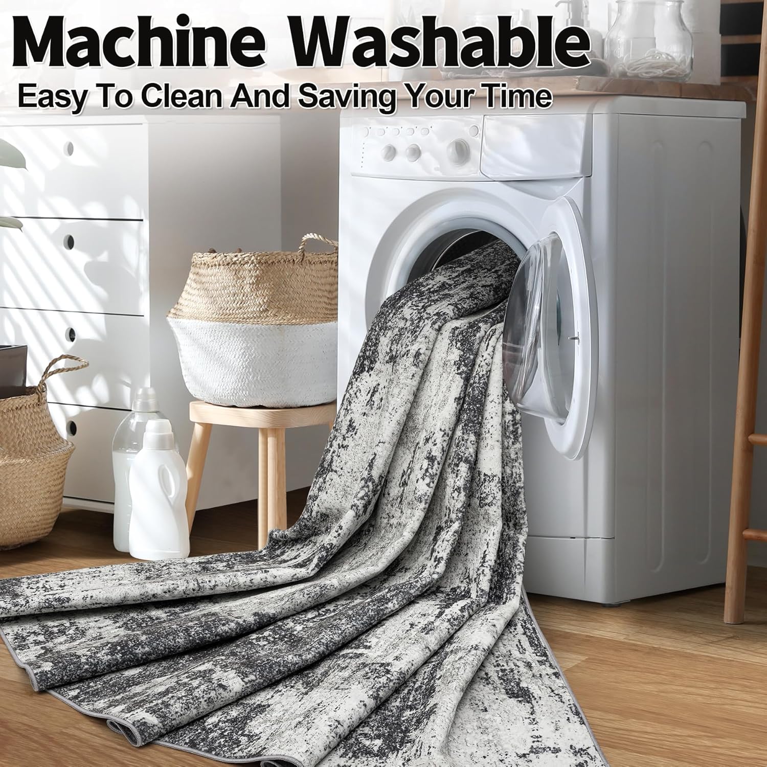 Soft Abstract Washable 8x10 Area Rug - Anti-Slip, Stain-Resistant, Durable Carpet