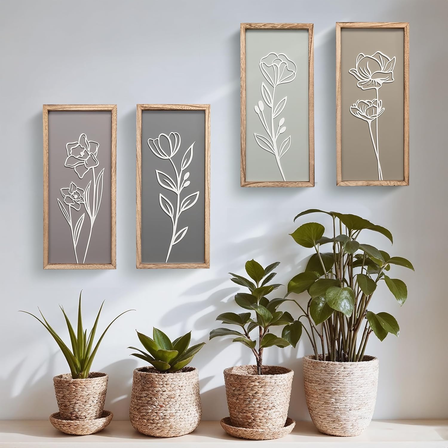 Captivating 3D Wooden Floral Wall Art (Set of 4) - Boho Farmhouse Decor