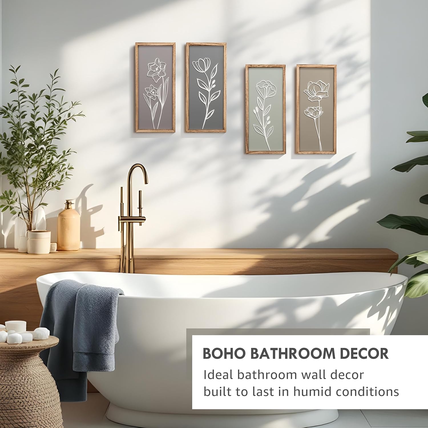 Captivating 3D Wooden Floral Wall Art (Set of 4) - Boho Farmhouse Decor