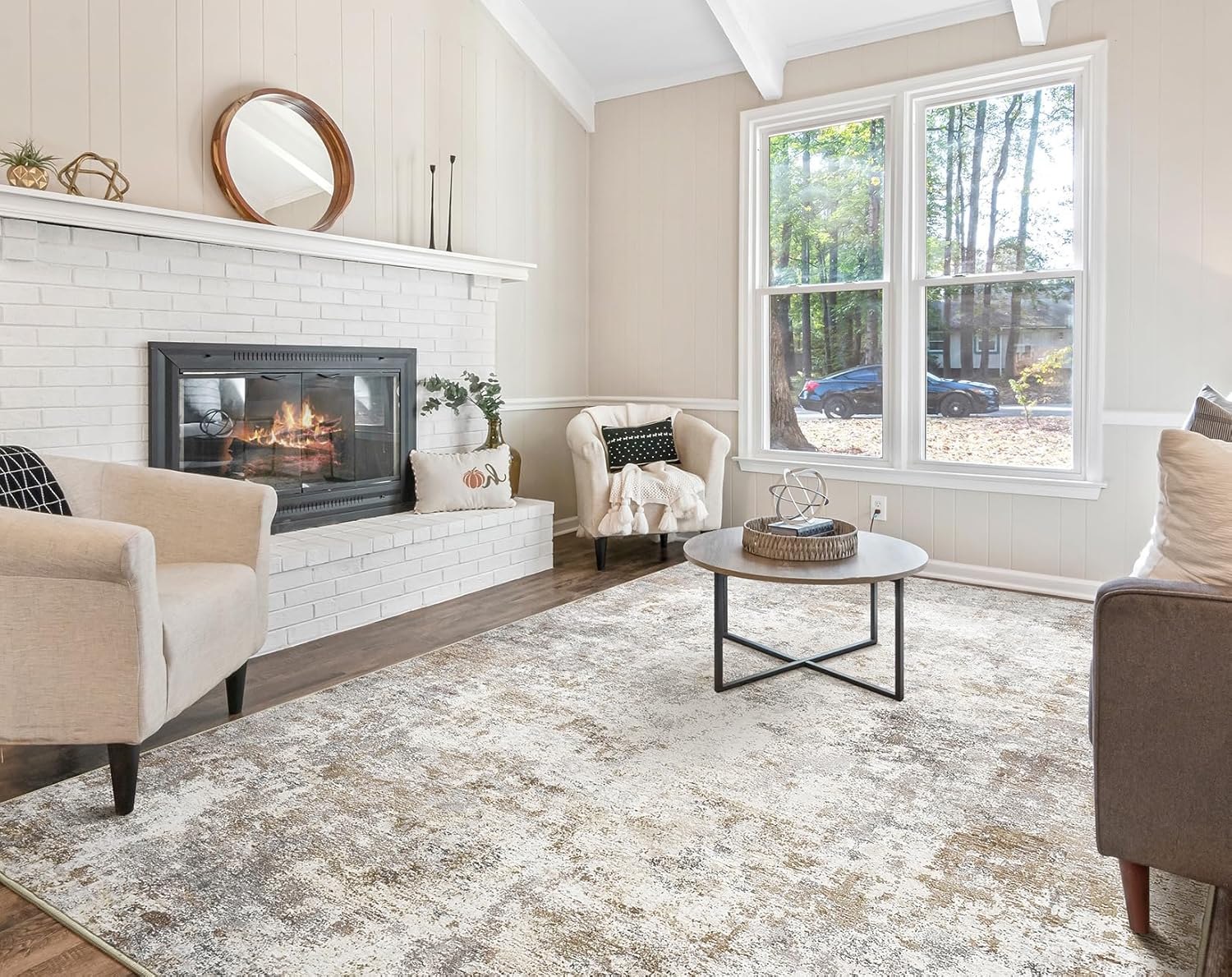 Washable Modern Abstract Area Rug: Soft, Non-Slip, Brown Grey