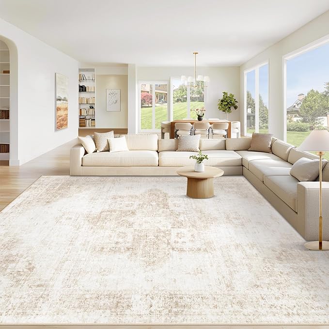 VECARF Washable Vintage Boho Medallion Area Rug - Non-Slip Soft Low Pile