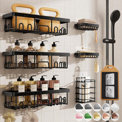 Veken 6-Pack Rustproof Adhesive Shower Caddy - No Drill Wall-Mounted Bathroom Organizer