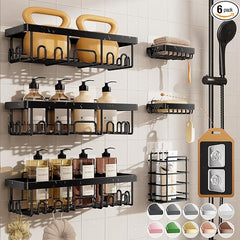 Veken 6-Pack Rustproof Adhesive Shower Caddy - No Drill Wall-Mounted Bathroom Organizer