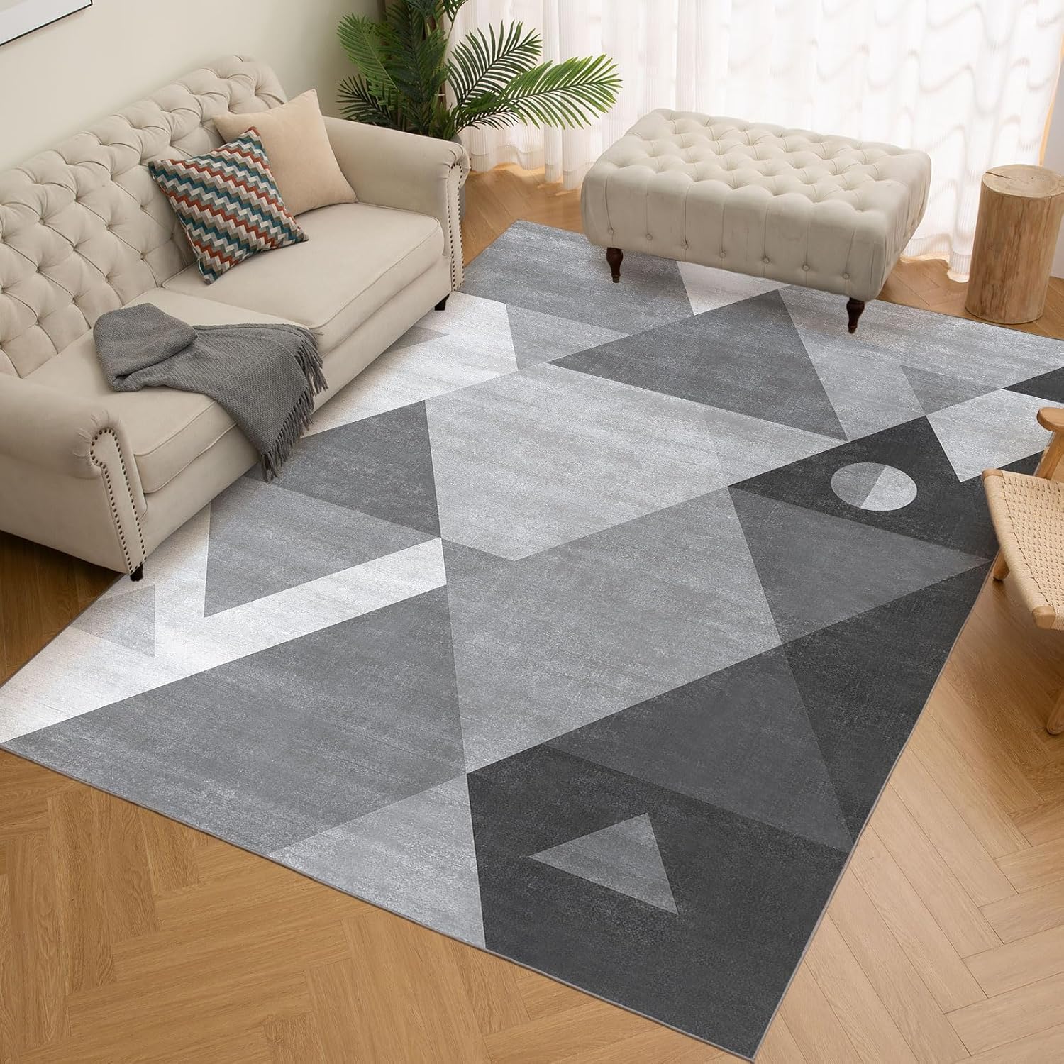 HOMFINE Washable 5x7 Geometric Modern Area Rug - Soft Non-Slip Bedroom Living Room
