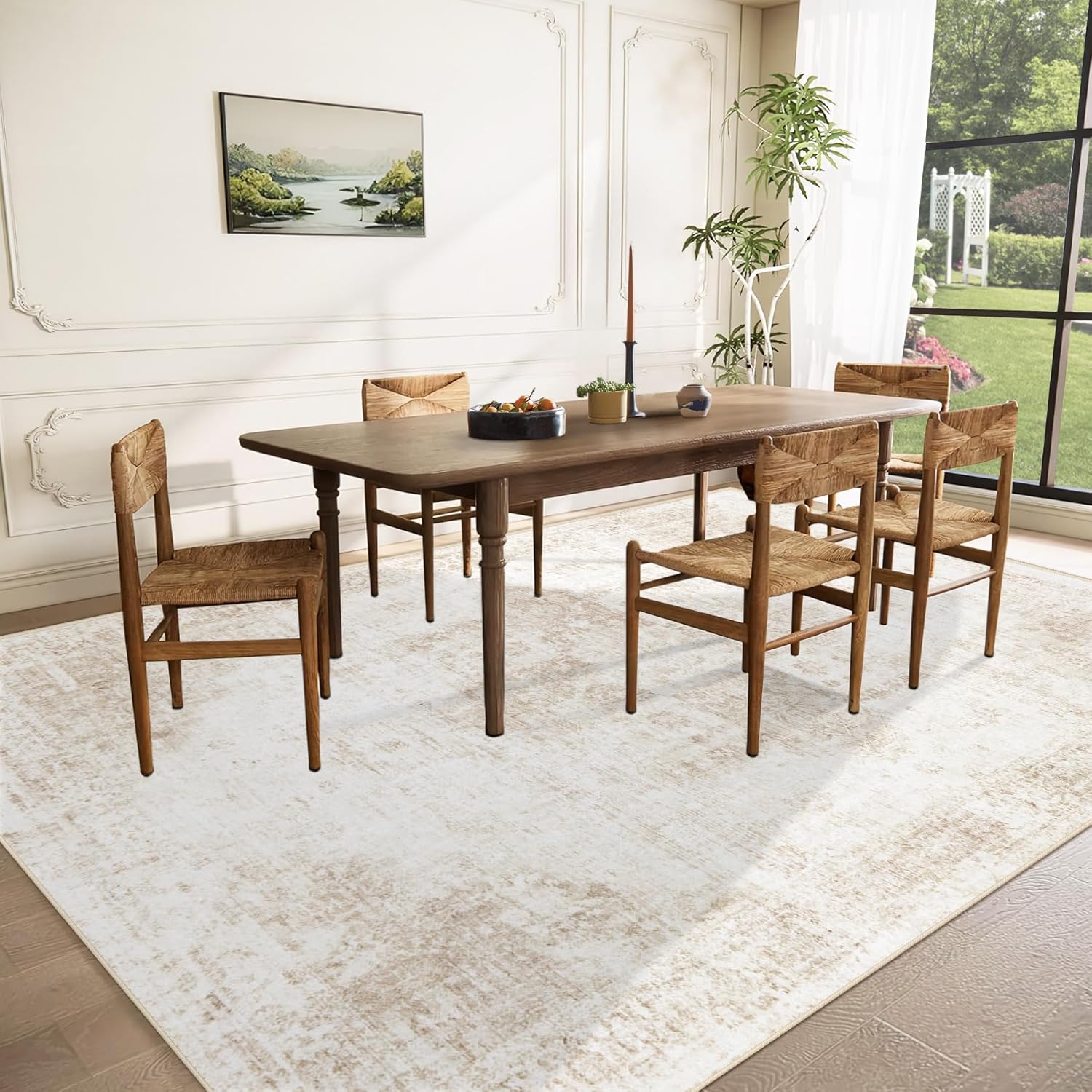 VECARF Washable Vintage Boho Medallion Area Rug - Non-Slip Soft Low Pile