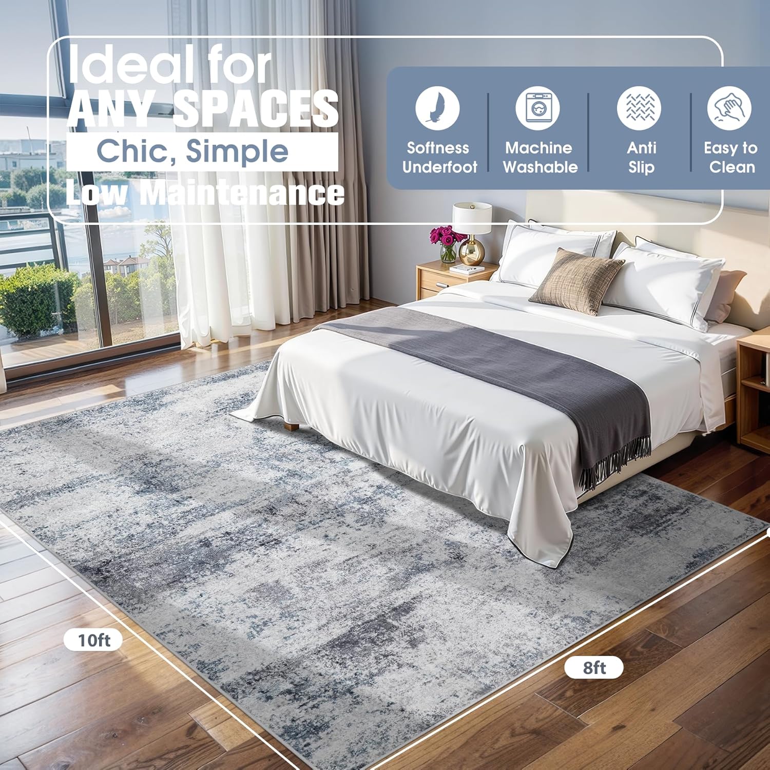 Aelenmu Modern Abstract Washable 8x10 Area Rug: Non-Slip, Soft, Durable