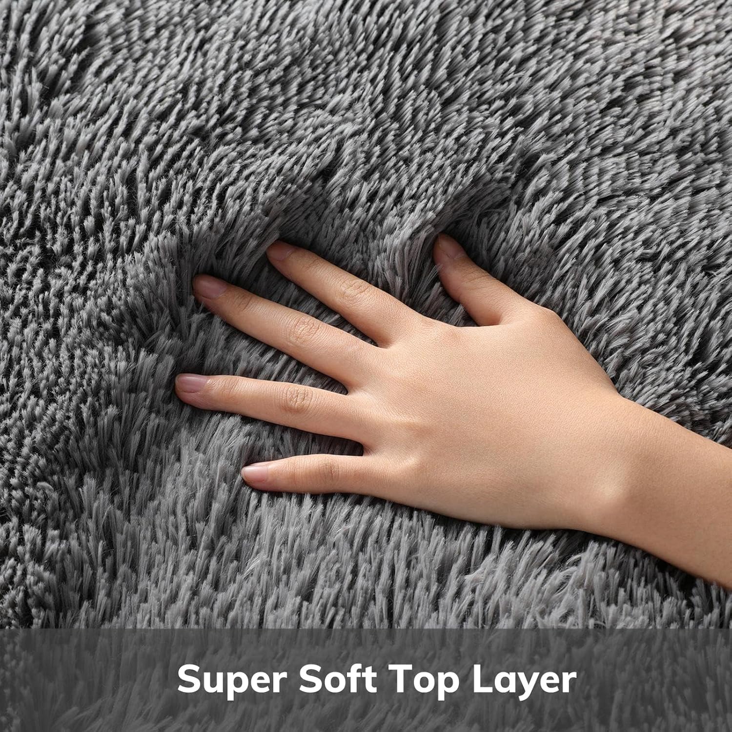 Ophanie Soft Fluffy Shag Area Rug, Non-Slip, Thick, Grey, 8x10 Feet