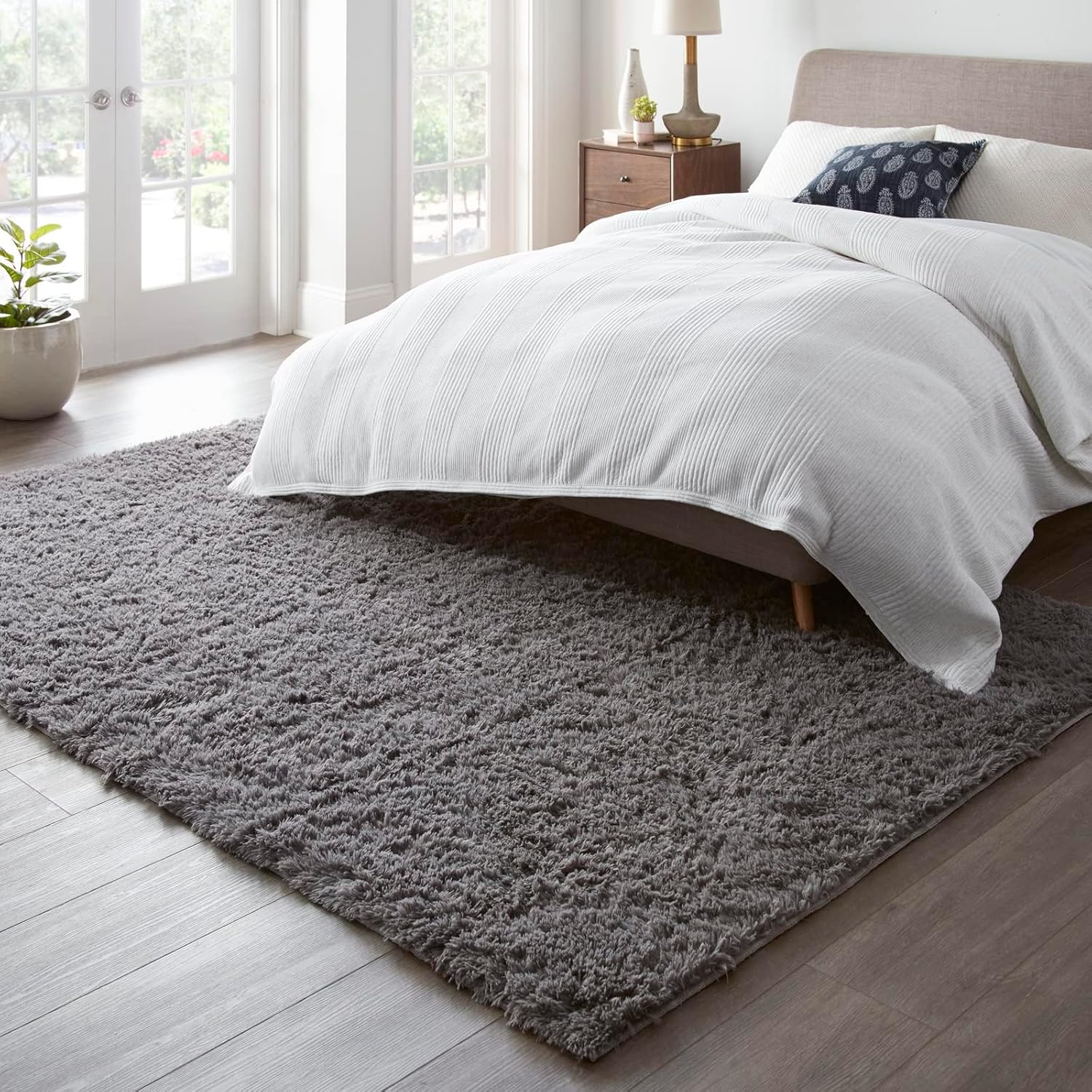 Ophanie Upgrade 5x8 Grey Fluffy Shag Area Rug - Soft Non-Slip Carpet