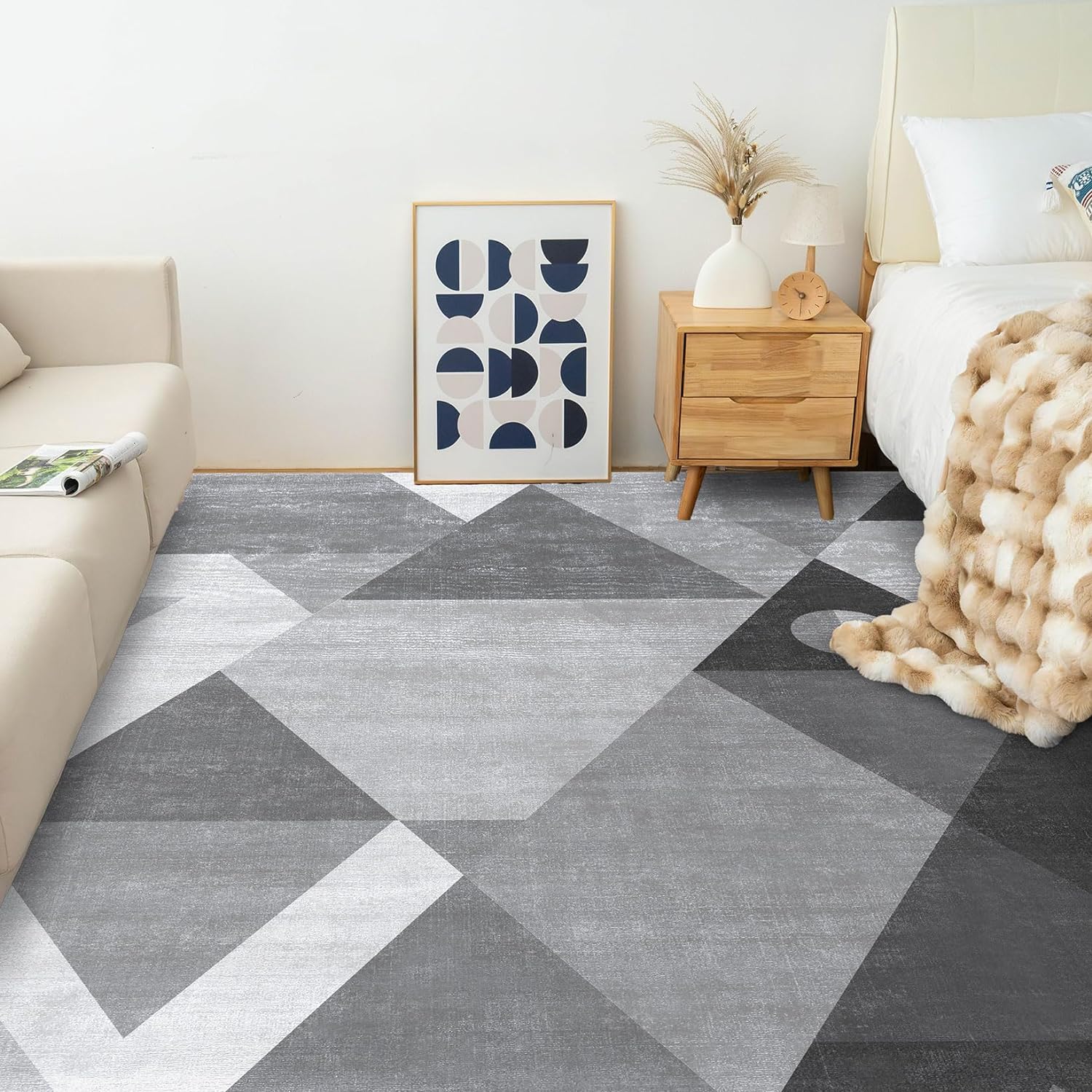 HOMFINE Washable 5x7 Geometric Modern Area Rug - Soft Non-Slip Bedroom Living Room