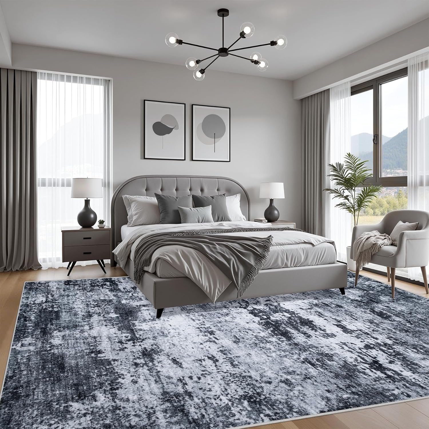 Washable Modern Abstract Soft Thin Area Rug for Living Room, Bedroom