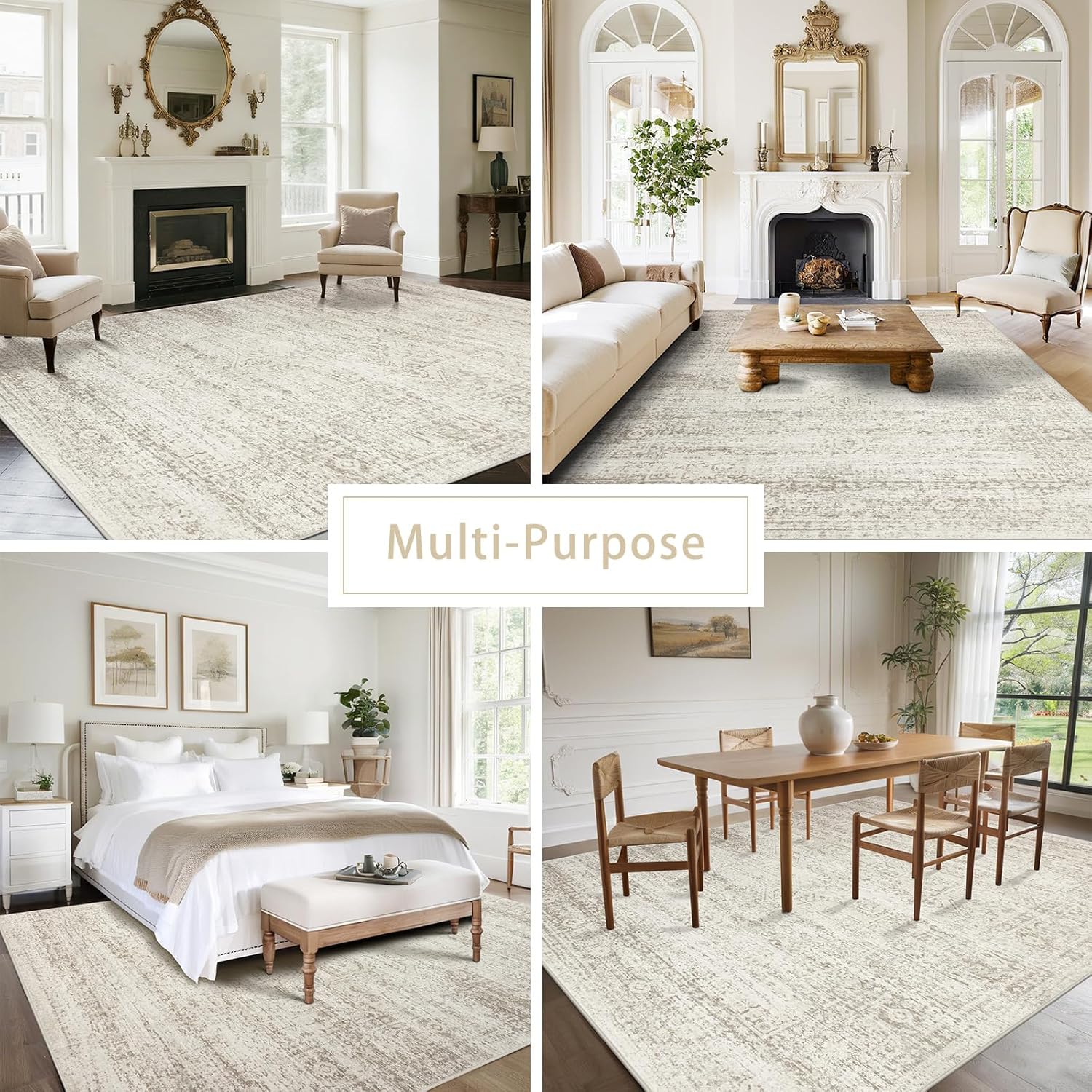Luxury Washable Faux Wool Area Rug: Ultra Soft, Non-Slip Vintage Print