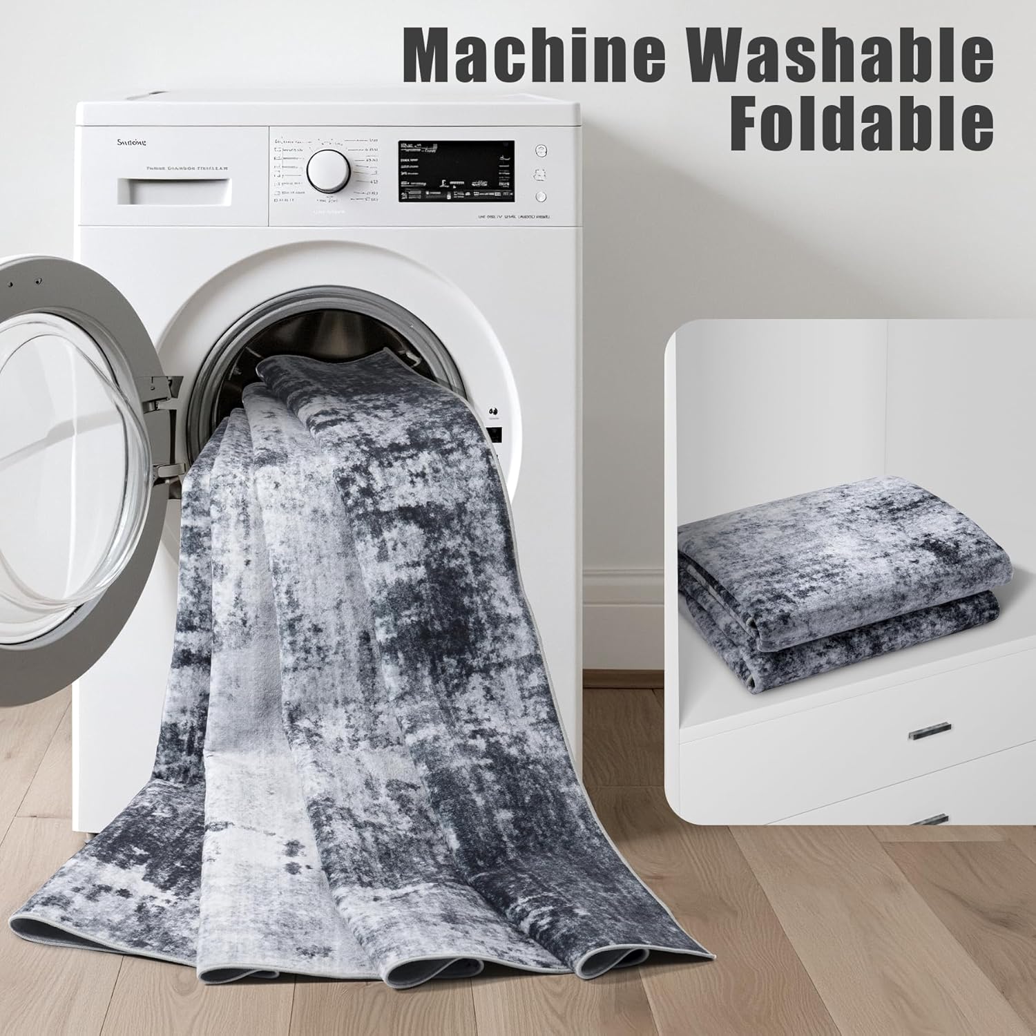 Washable Modern Abstract Soft Thin Area Rug for Living Room, Bedroom