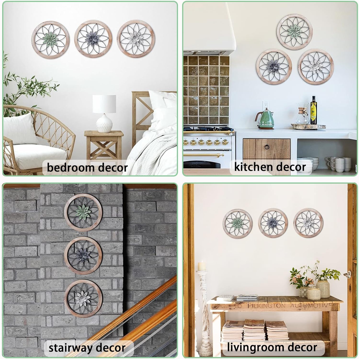 Paquesta 3-Piece Rustic Farmhouse Wall Decor with Interchangeable Metal Flowers
