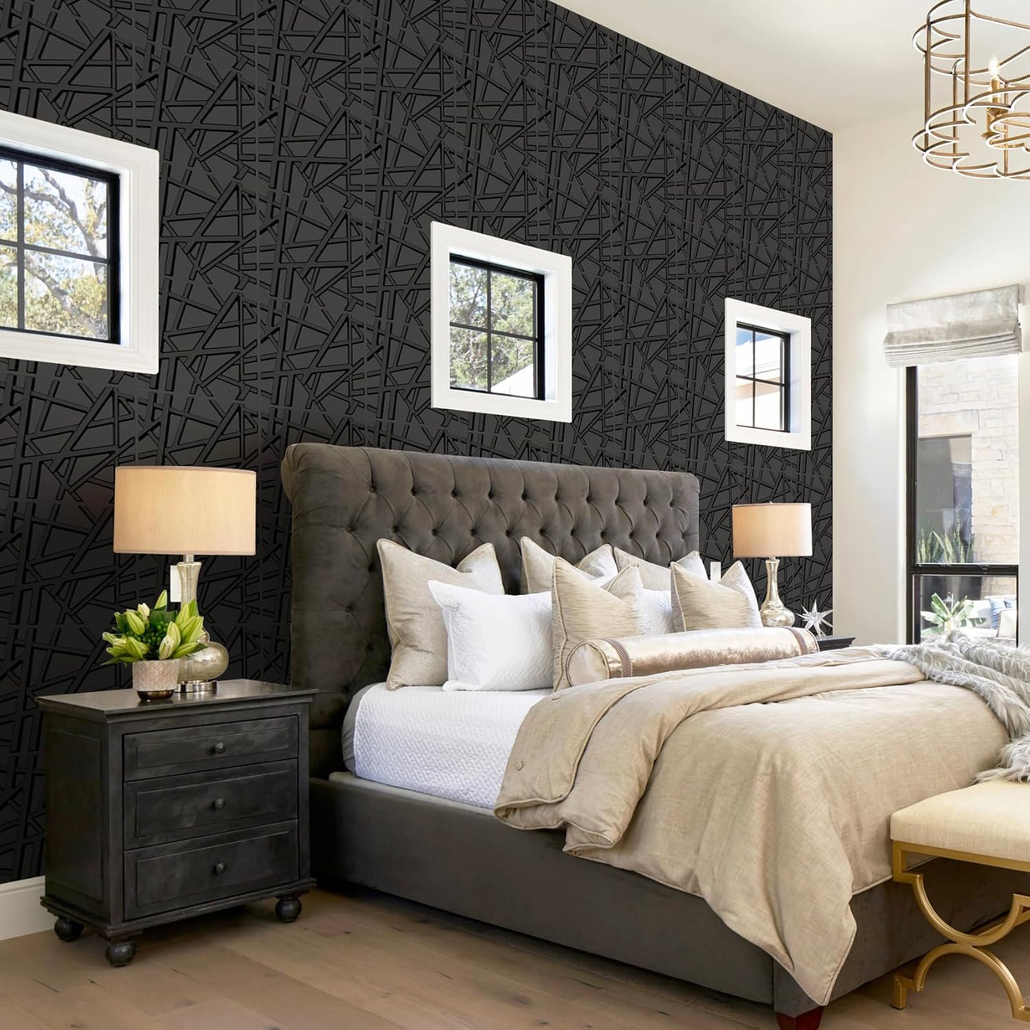 33-Pack Black 3D Textured PVC Wall Panels for Modern Home Decor 12x12