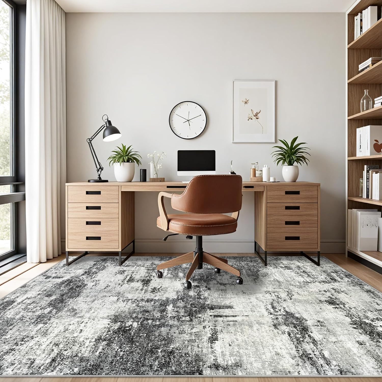 Modern Abstract 8x10 Washable Area Rug: Soft, Anti-Slip, Stain-Resistant Carpet