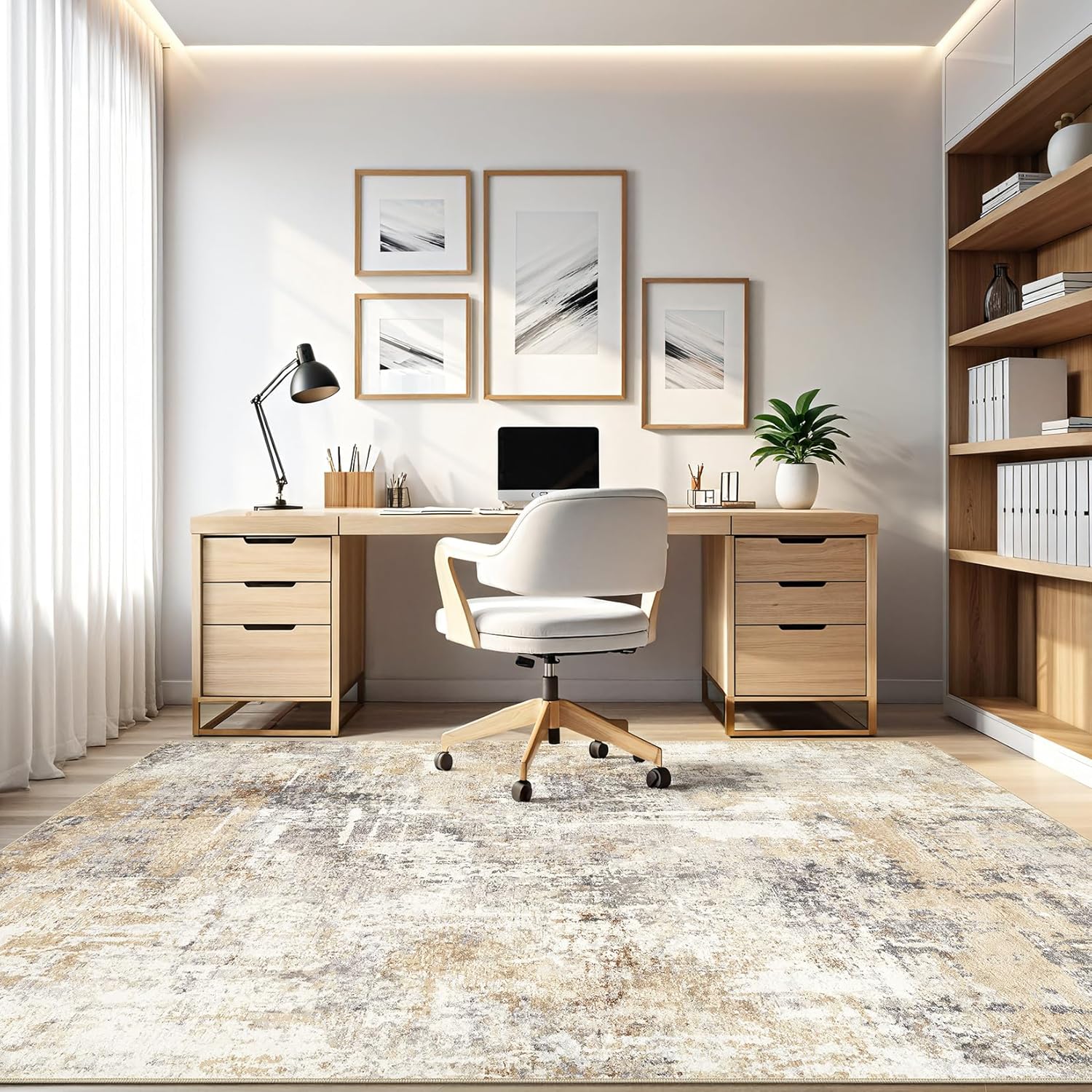 LOONGRUG Washable Abstract Gray Gold Area Rug: Soft, Stain-Resistant Non-Slip 5x7