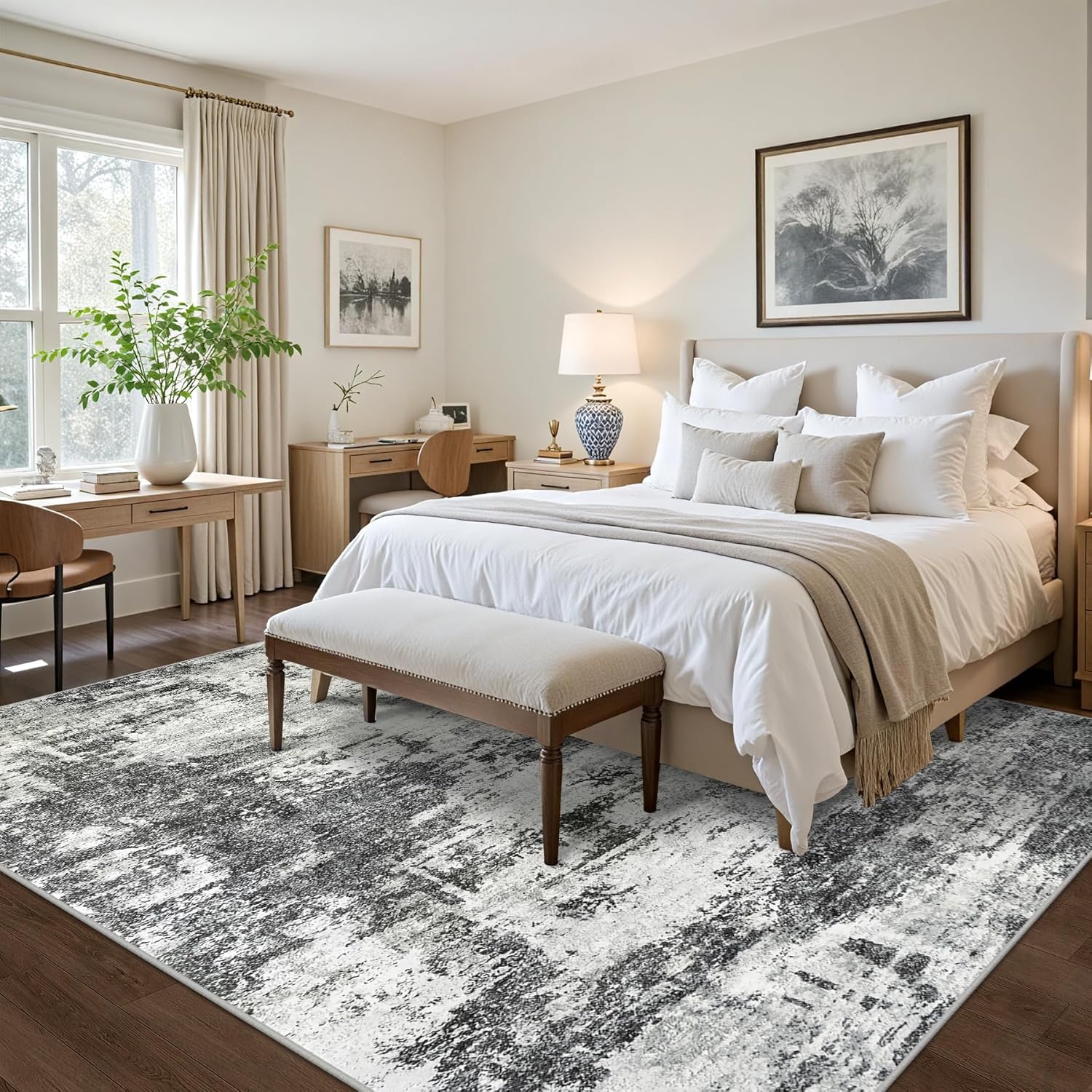 Soft Abstract Washable 8x10 Area Rug - Anti-Slip, Stain-Resistant, Durable Carpet
