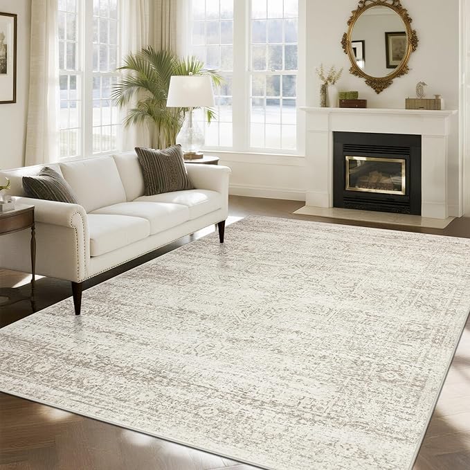 Luxury Washable Faux Wool Area Rug: Ultra Soft, Non-Slip Vintage Print