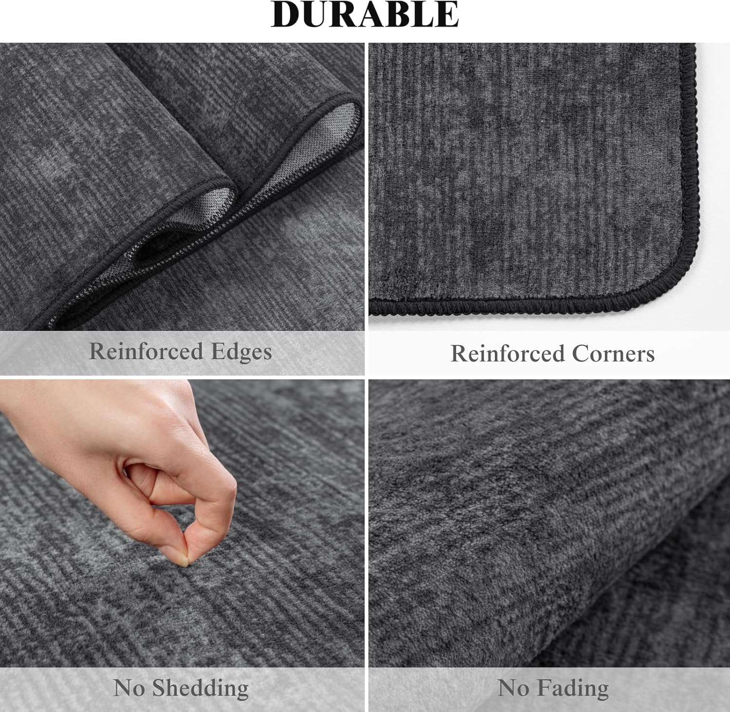 Premium Washable 8x10 Area Rug: Stain-Resistant, Non-Slip, Durable, Ultra-Thin Black