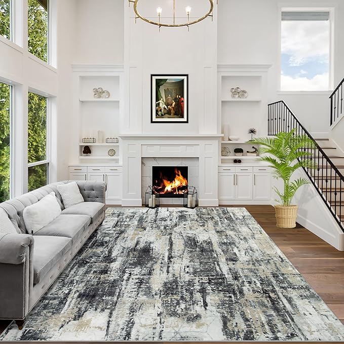 Large Washable 8x10 Area Rug: Modern Abstract Soft Anti-Skid Carpet for Home