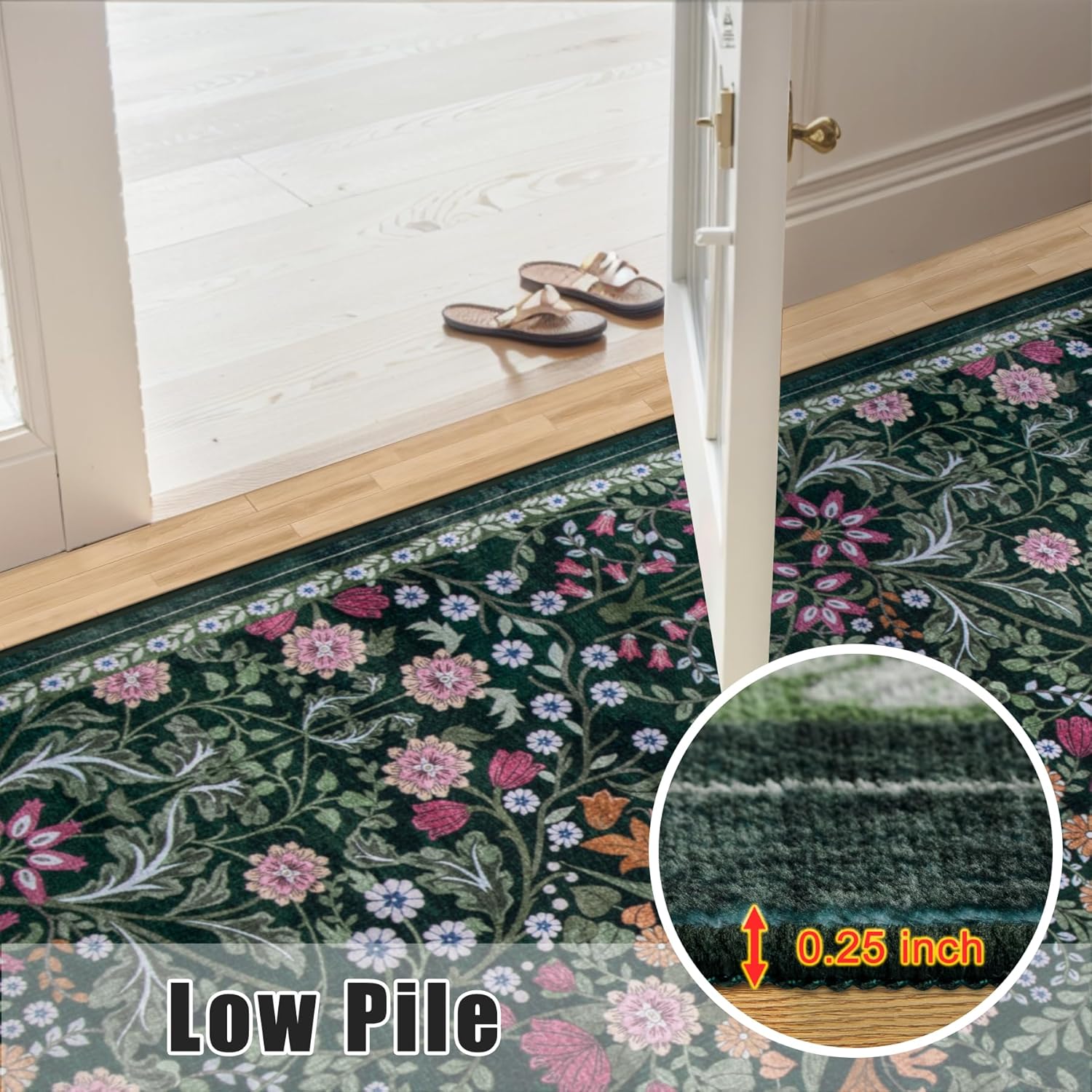 Large 8x10 Floral Washable Area Rug - Vintage Boho, Soft, Non-Slip, Stain Resistant