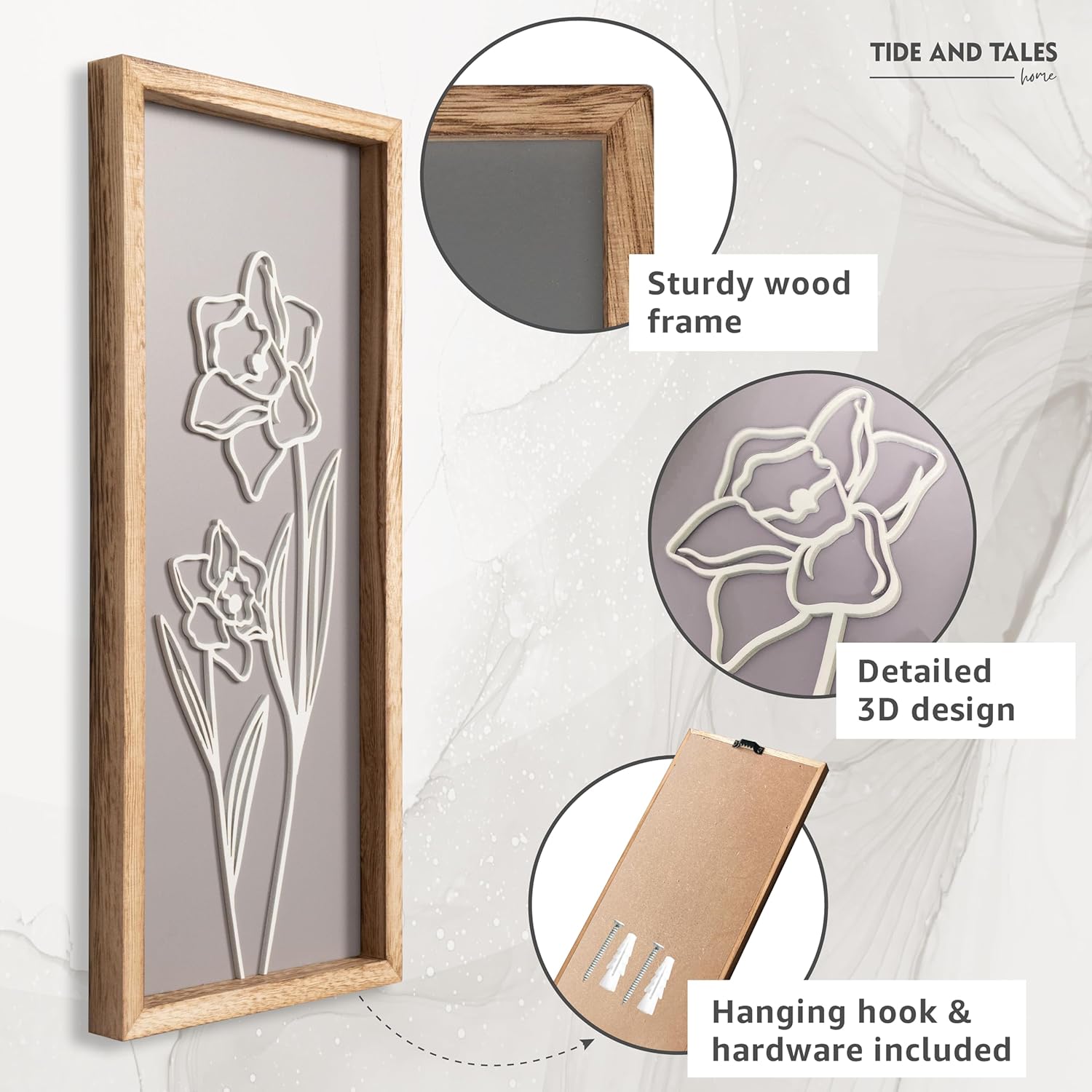 Captivating 3D Wooden Floral Wall Art (Set of 4) - Boho Farmhouse Decor