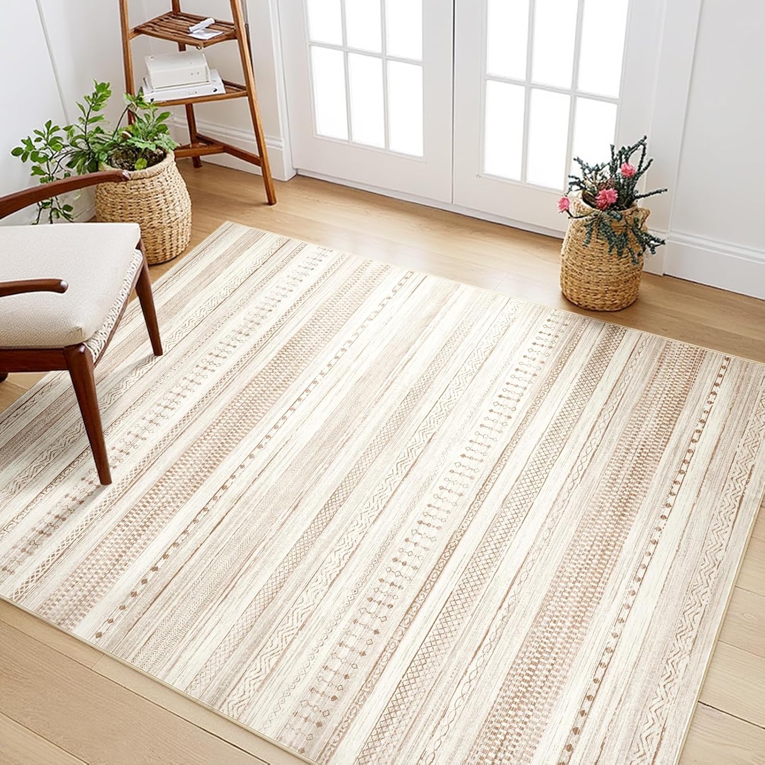 Boraya 5x7 Washable Boho Moroccan Farmhouse Rug – Ultra Soft Geometric Area Carpet