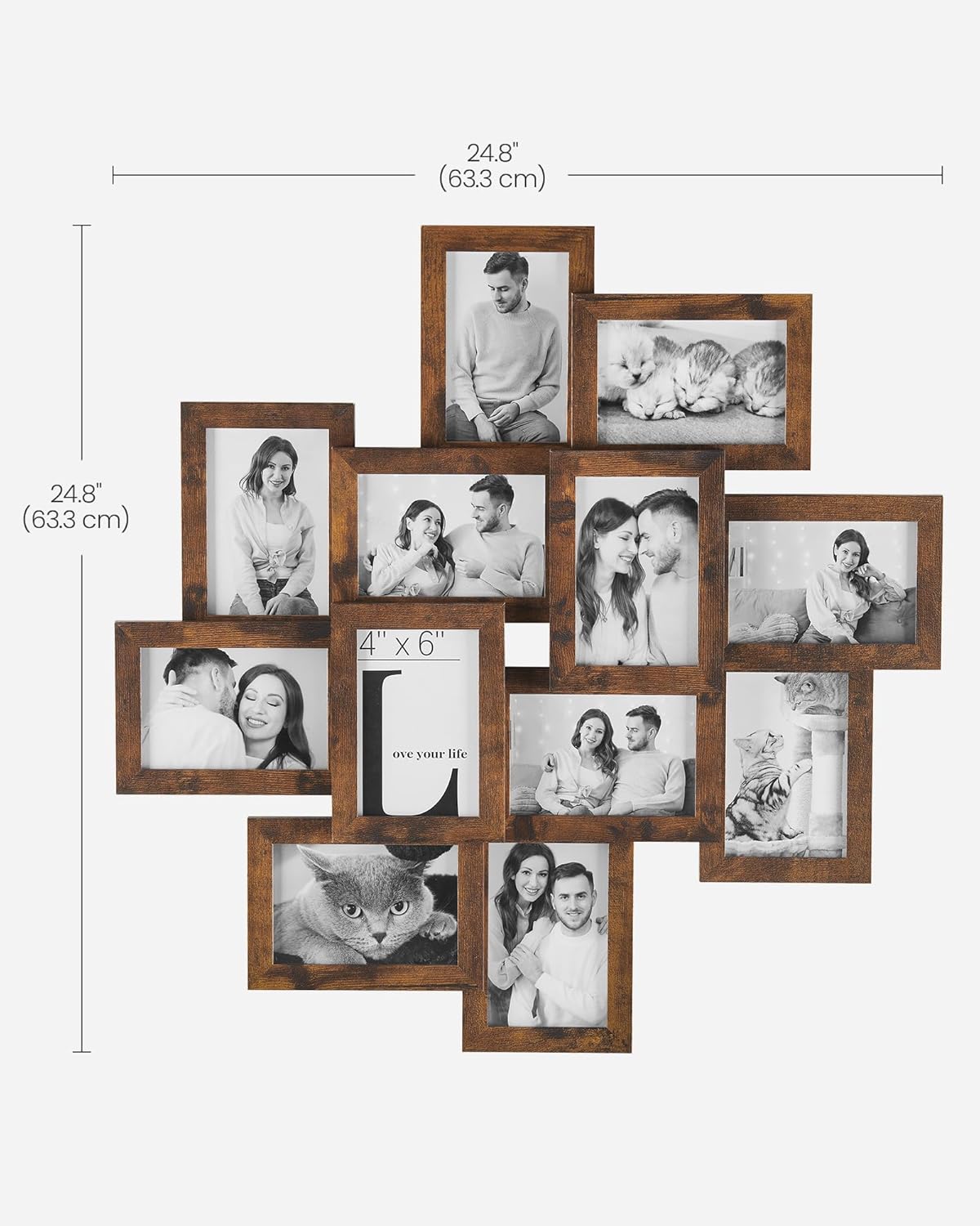 SONGMICS 12-Pack 4x6 Rustic Brown Collage Picture Frames, Glass Front